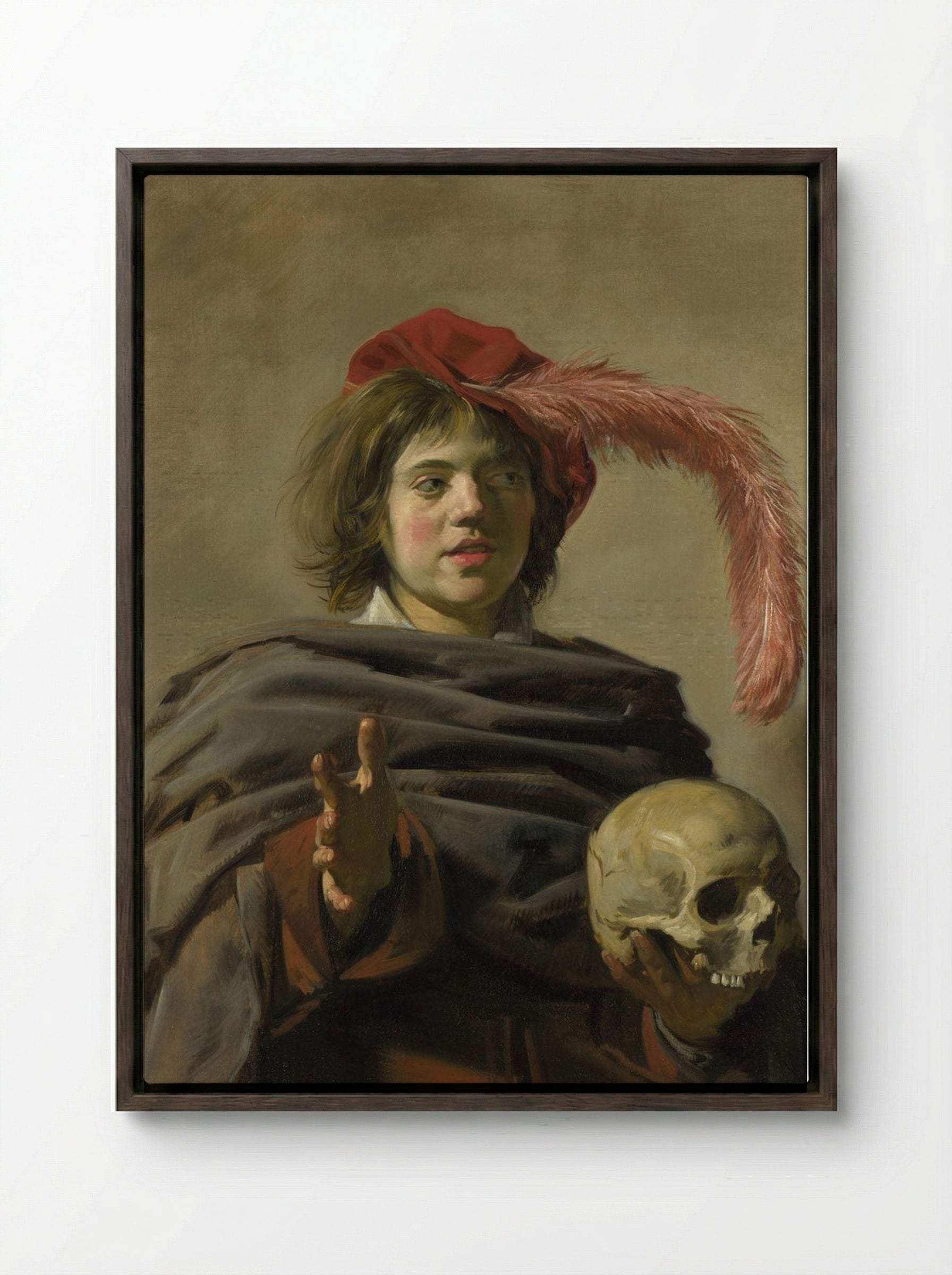 Young Man with a Skull (Vanitas) - Frans Hals - Framed Canvas Dark Wood