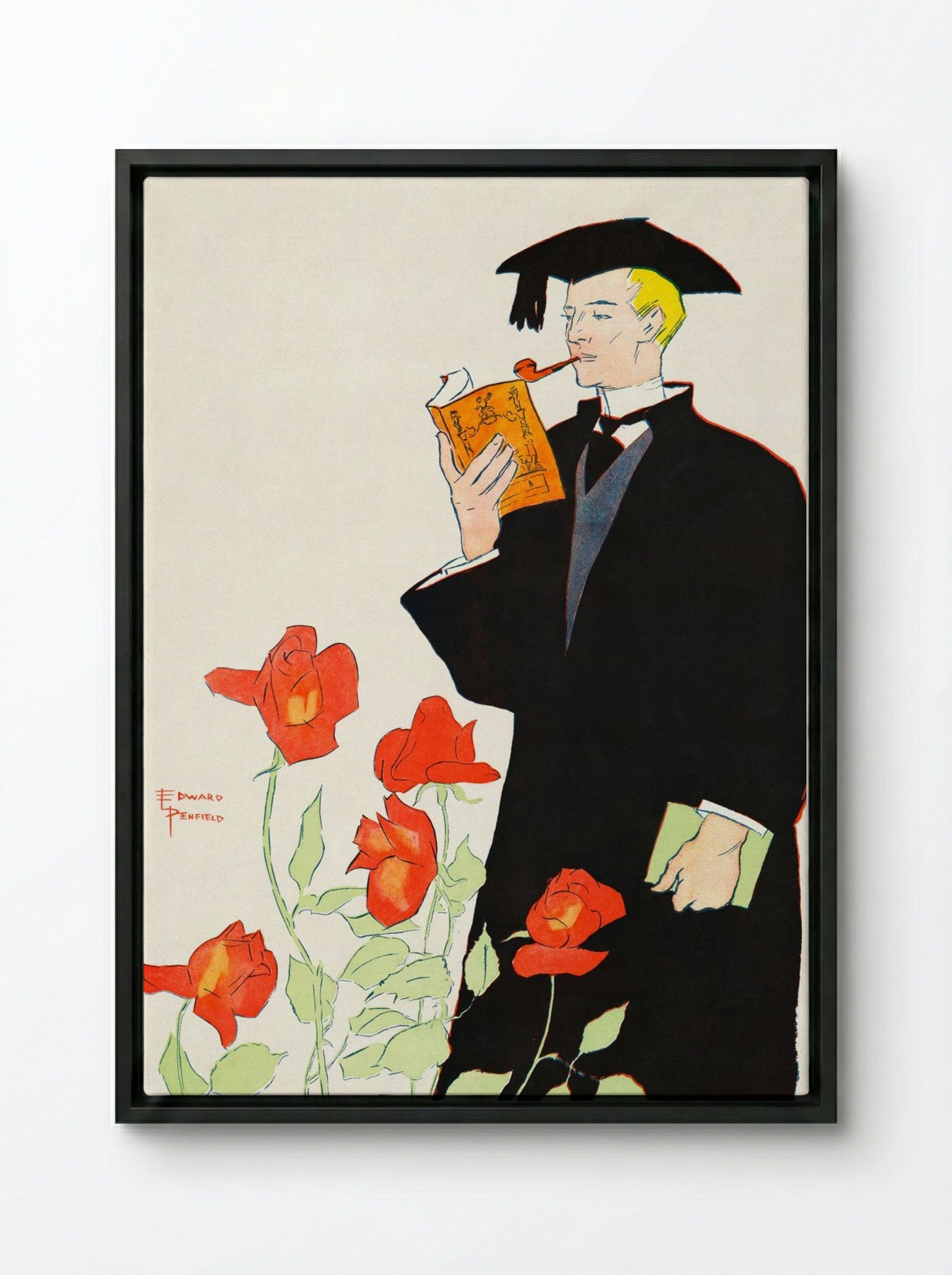 Man in Academic Dress - Edward Penfield - Framed Canvas Black