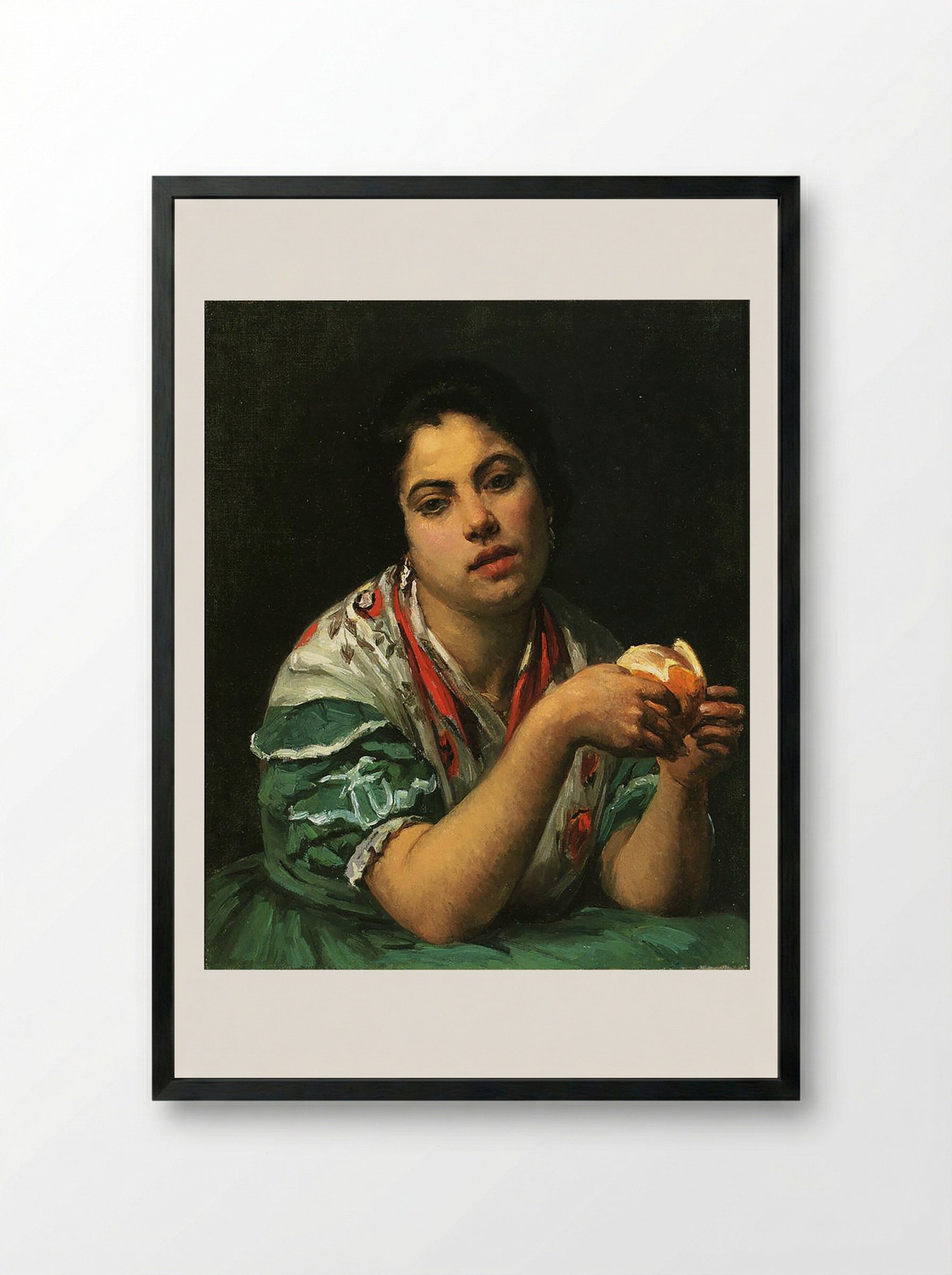 Peasant Woman Peeling an Orange - Mary Cassatt - Framed Print Black