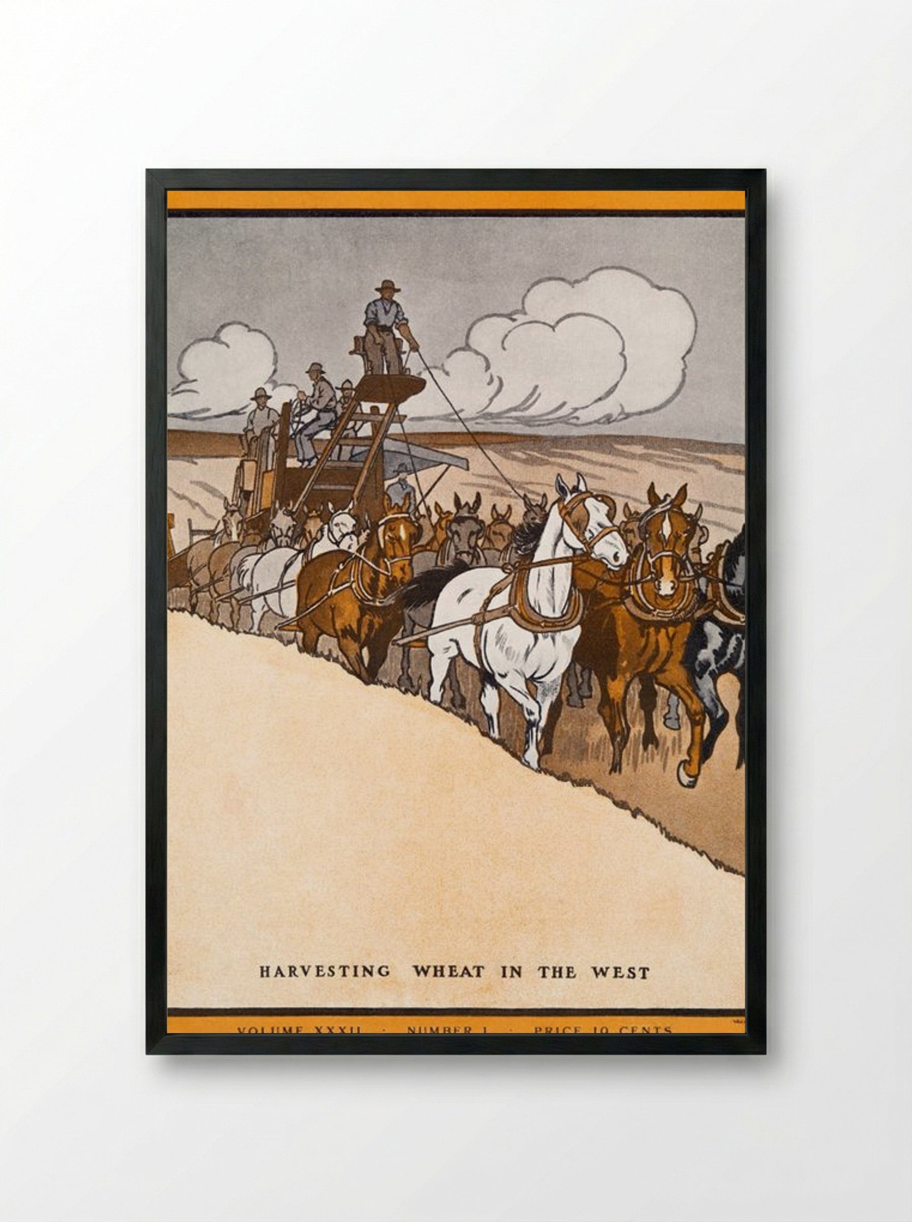 Harvesting Wheat in the West - Edward Penfield - Framed Print Black