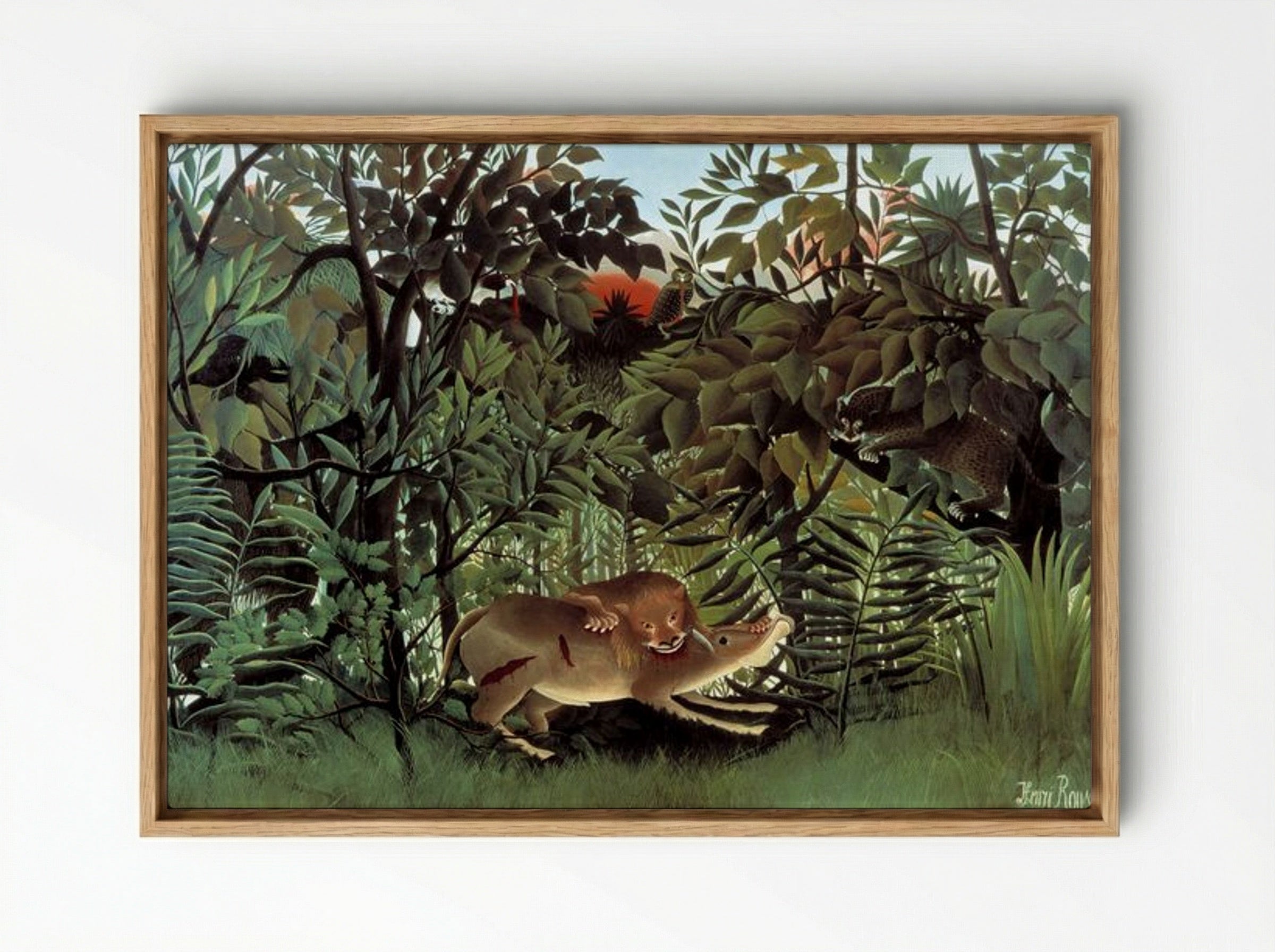 The Hungry Lion Throws Itself on the Antelope - Henri Rousseau - Framed Canvas Wood