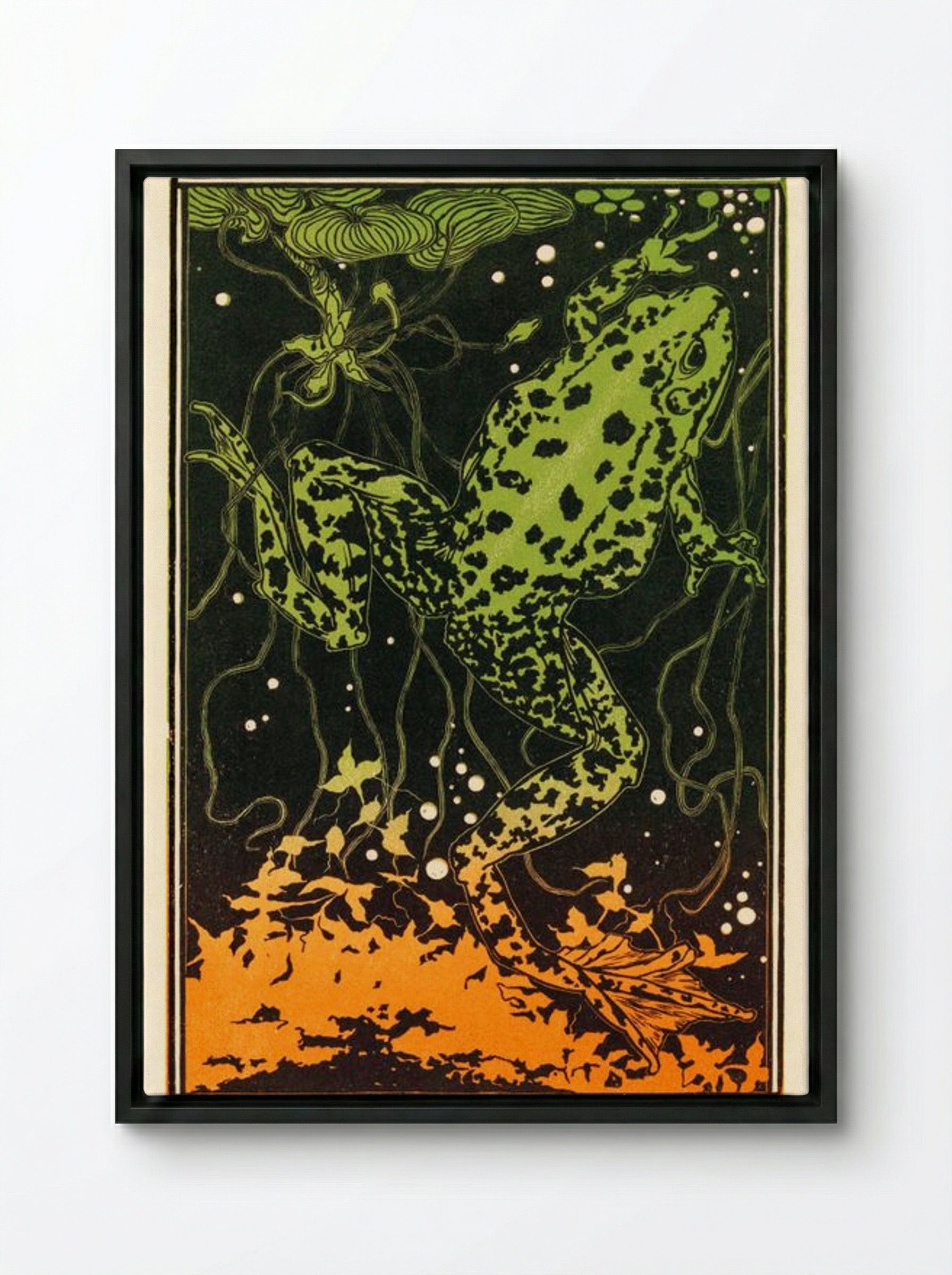 Swimming Frog - Julie de Graag - Framed Canvas Black