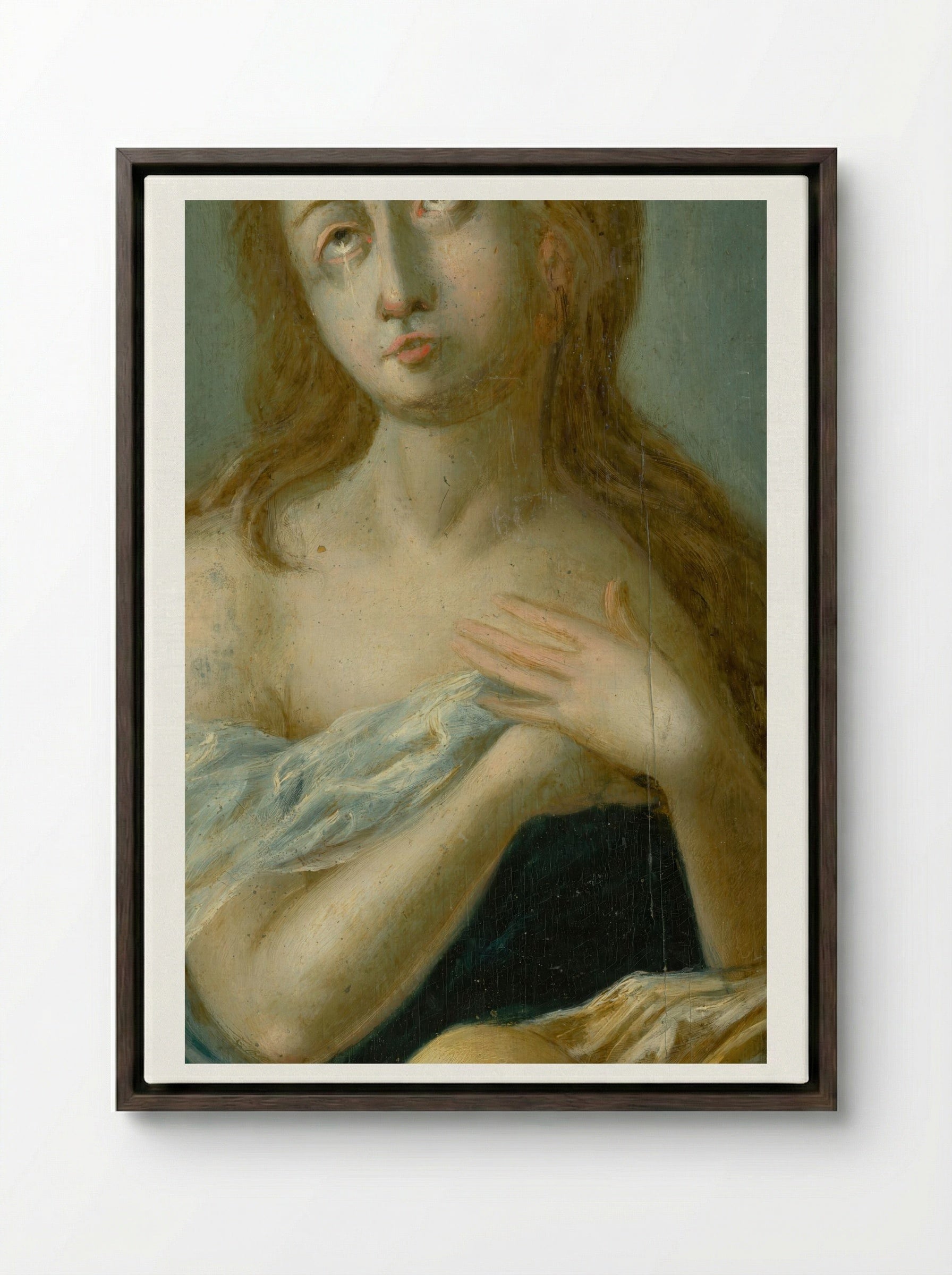 The Penitent Magdalene - Georges de La Tour - Framed Canvas Dark Wood