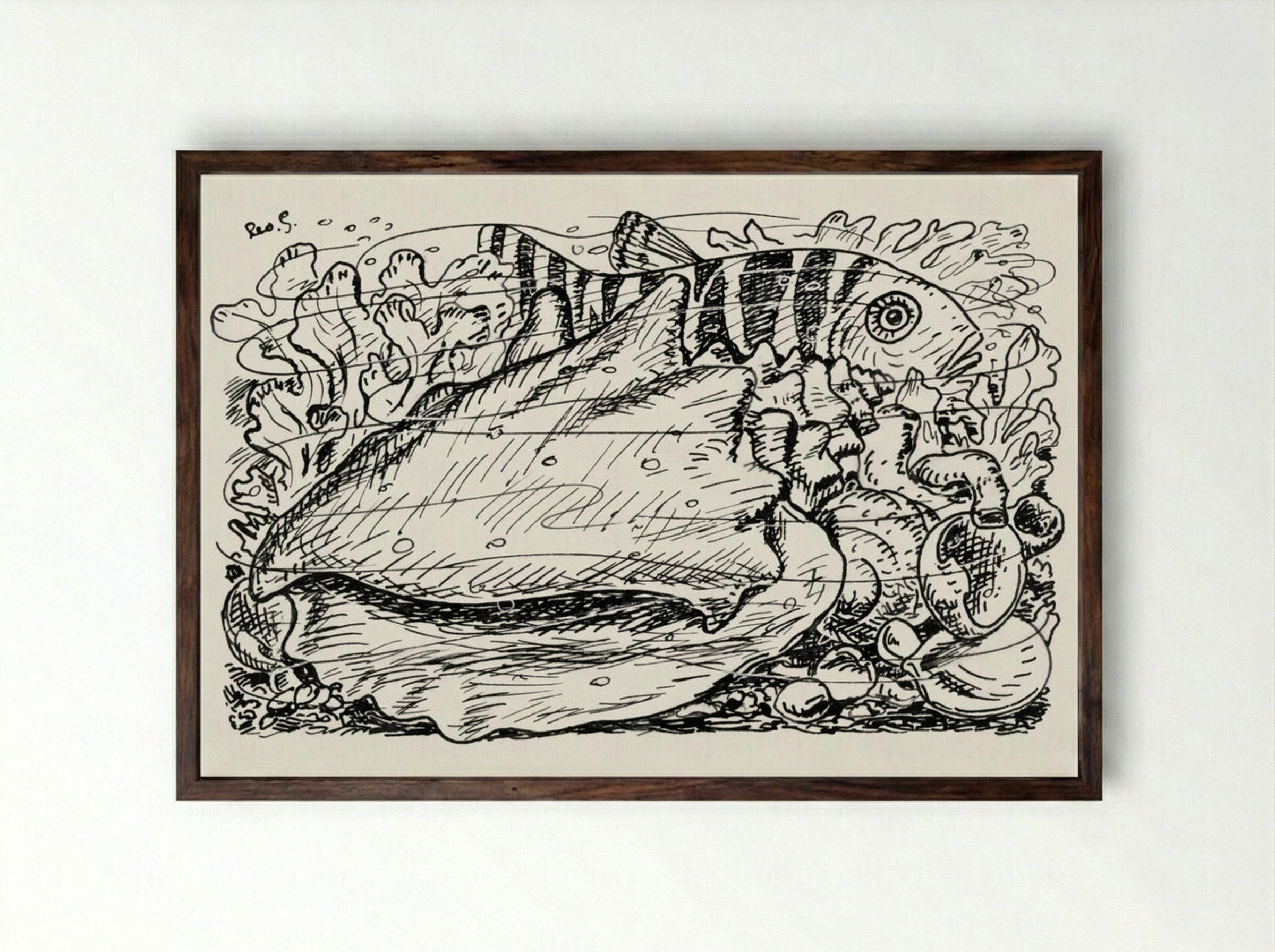 Fish and Shell in the Water - Leo Gestel - Framed Print Dark Wood
