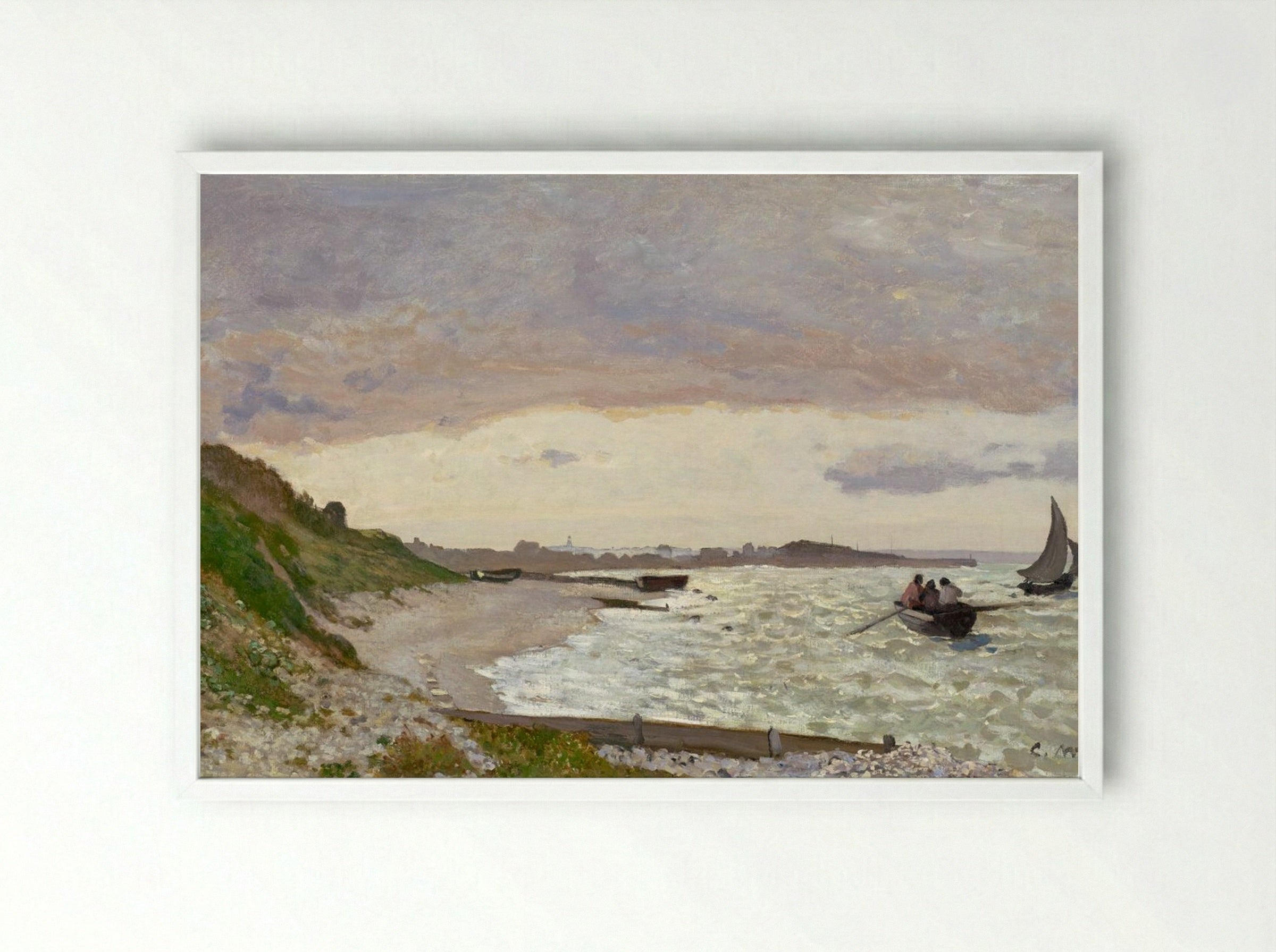 The Seashore at Sainte-Adresse - Claude Monet - Framed Print White
