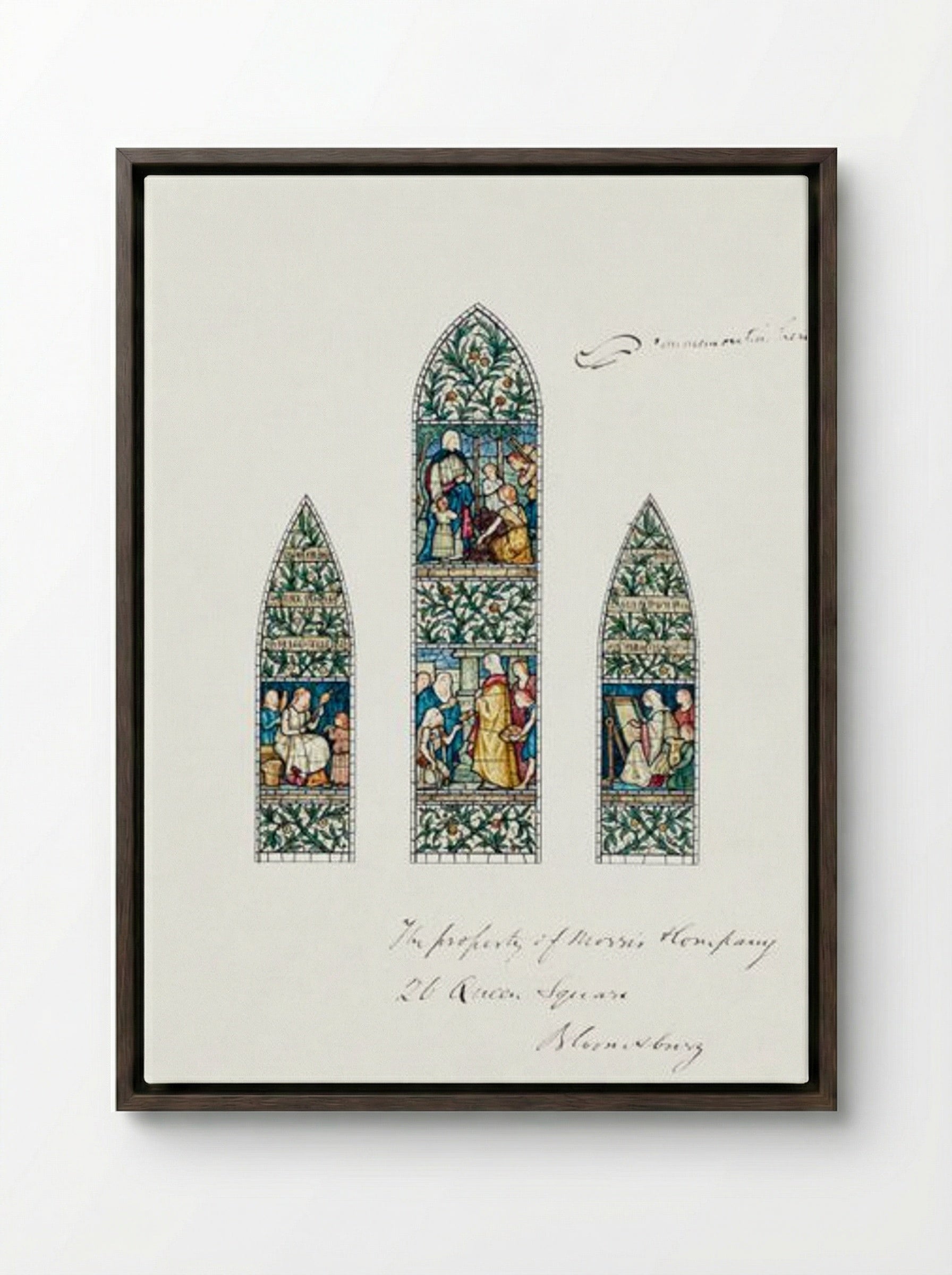 Design for Stained Glass, Southeast Window, Nave, Paisley Abbey, Scotland - Edward Burne-Jones - Framed Canvas Dark Wood