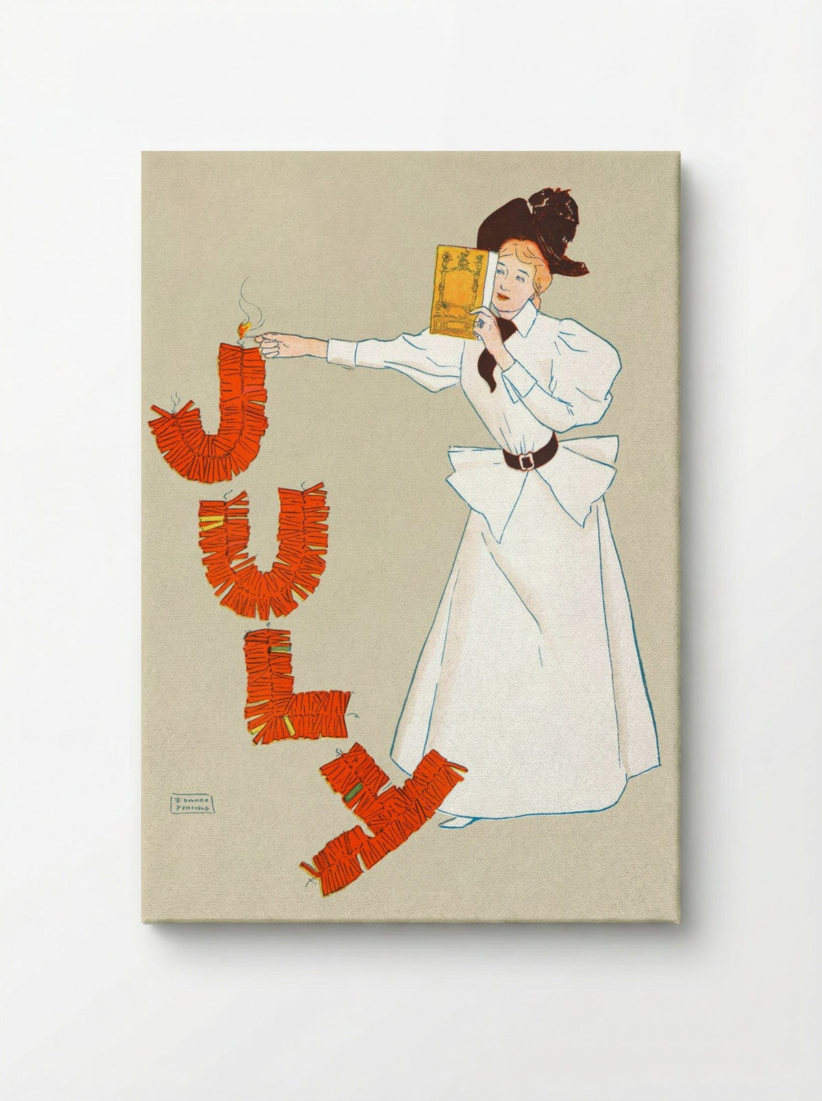 Woman Lighting Up Firecrackers - Edward Penfield - Canvas