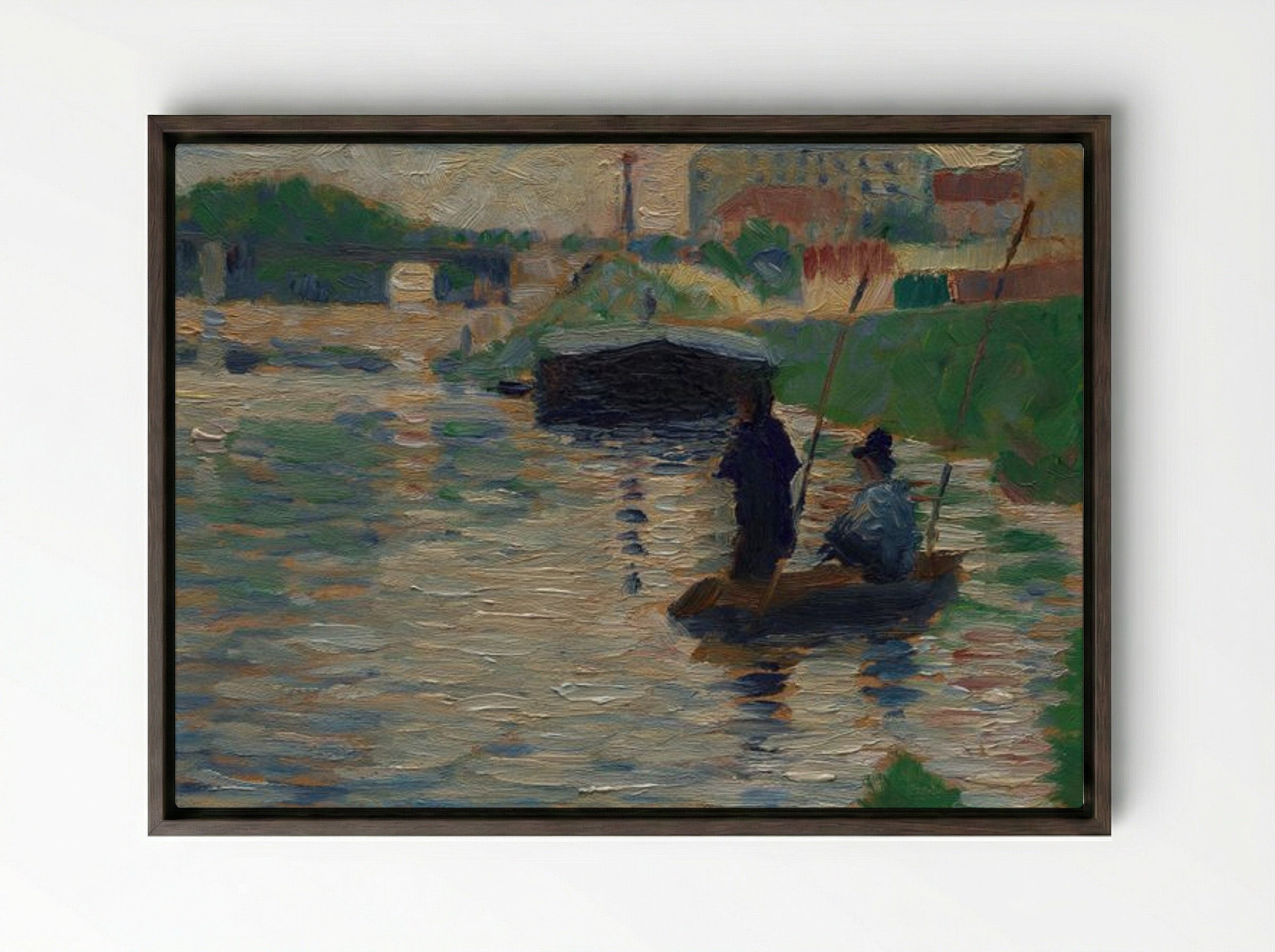 View of the Seine - Georges Seurat - Framed Canvas Dark Wood