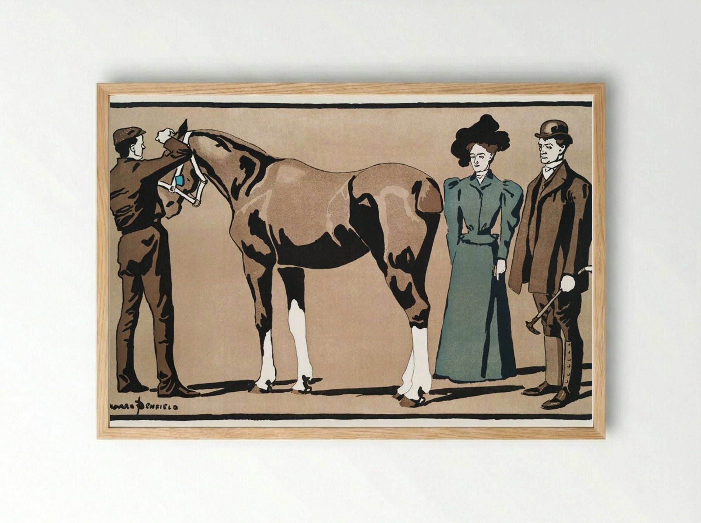 People and Horse - Edward Penfield - Framed Print Wood