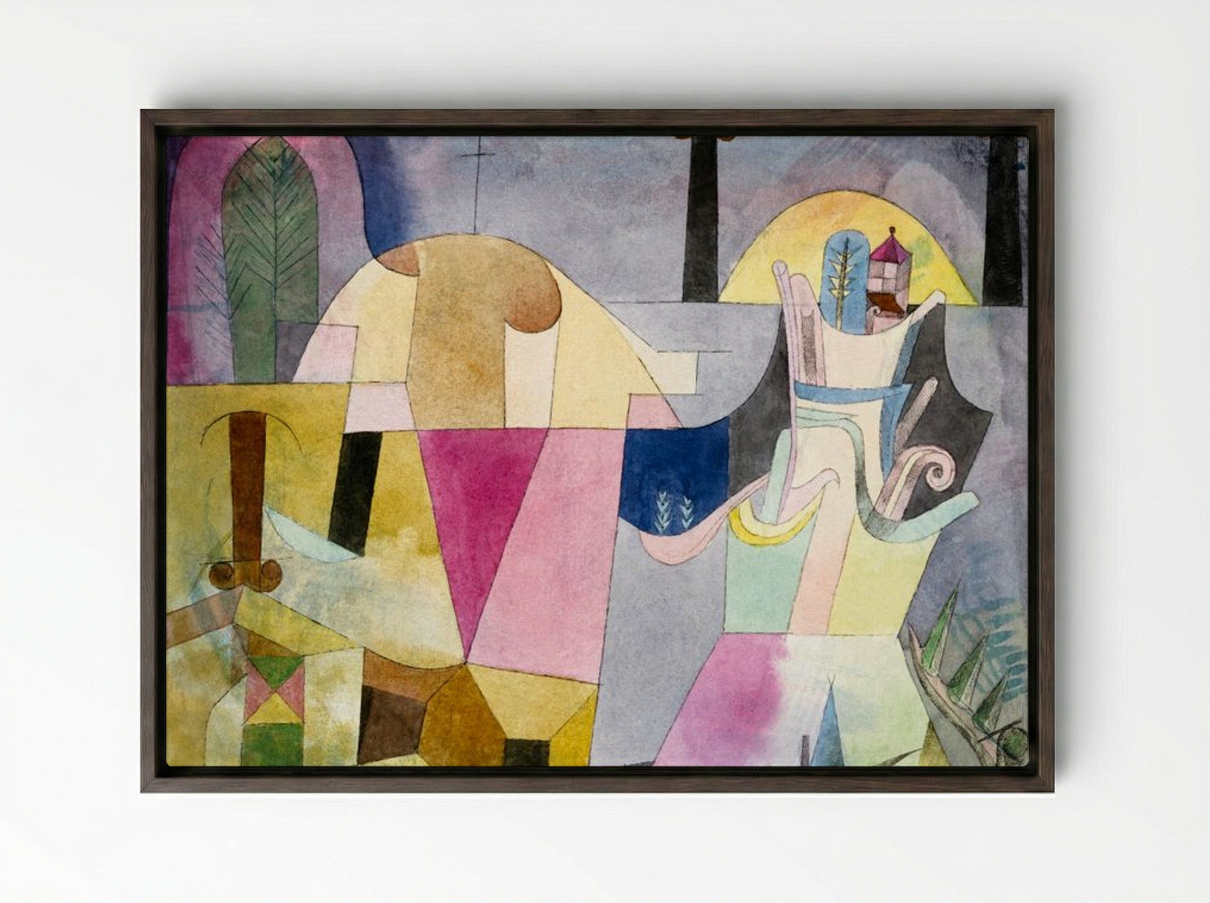 Black Columns in a Landscape - Paul Klee - Framed Canvas Dark Wood