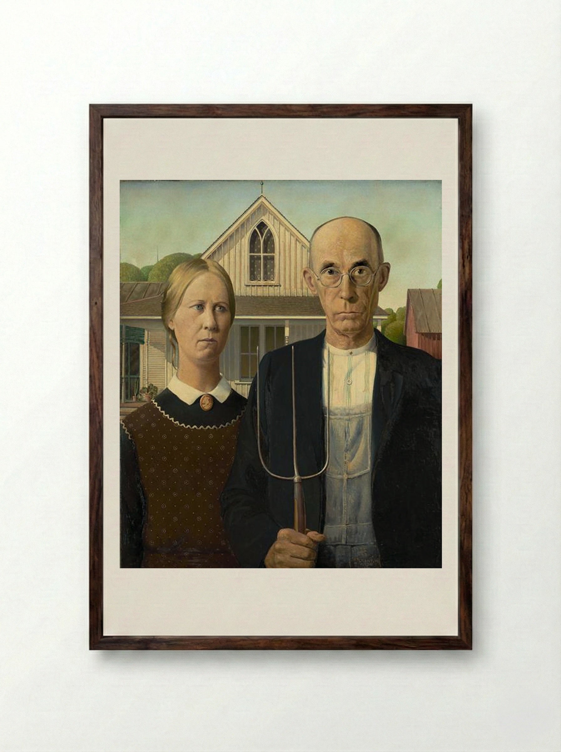 American Gothic - Grant Wood - Framed Print Dark Wood