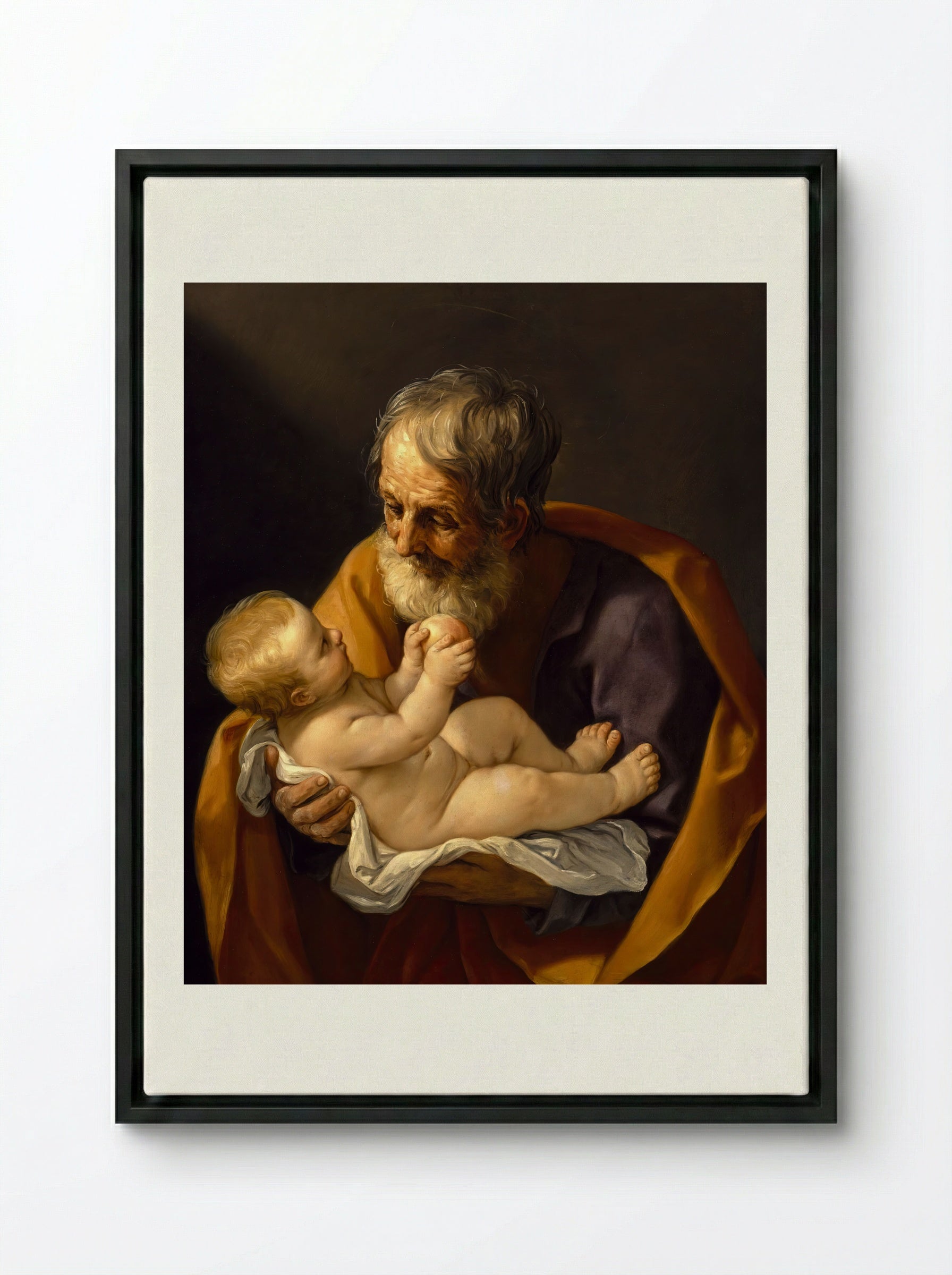 Saint Joseph and the Christ Child - Guido Reni - Framed Canvas Black