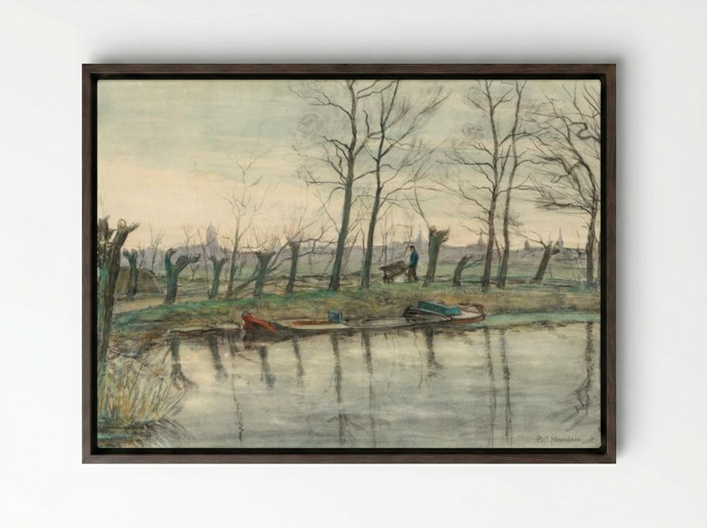Amsterdam Skyline Viewed from the West - Piet Mondrian - Framed Canvas Dark Wood
