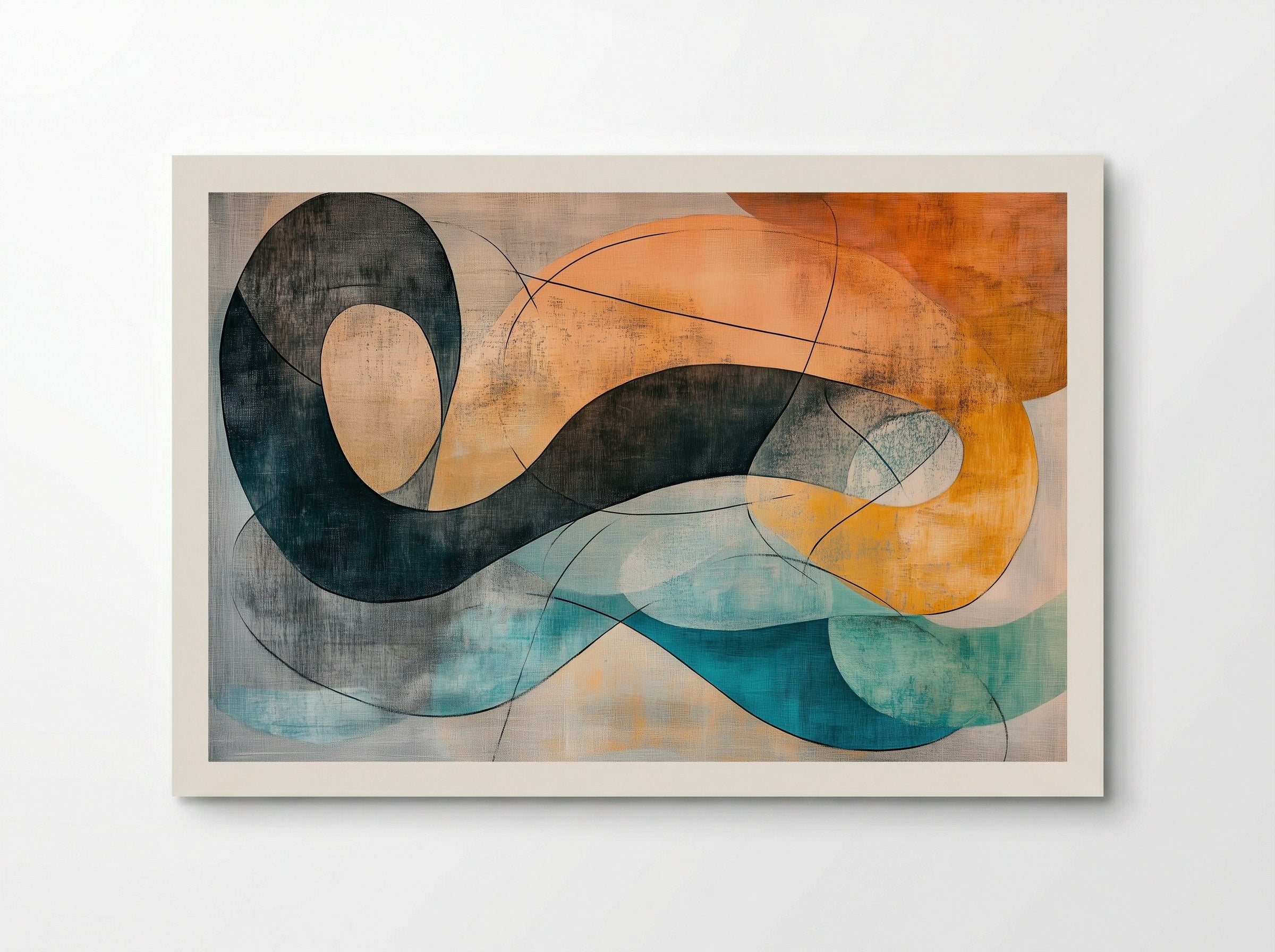 Coastal Motion – Abstract Flow in Teal, Ochre and Charcoal - Poster