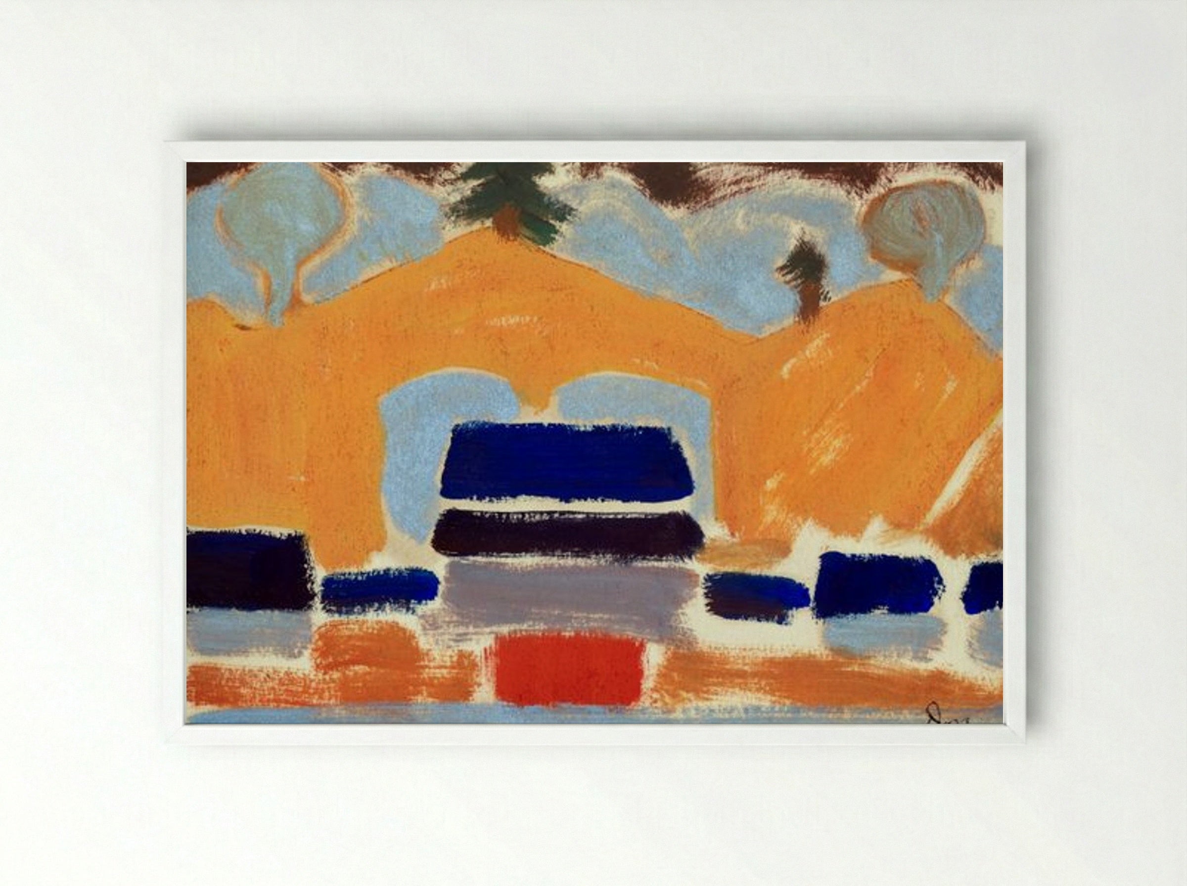 Abstract Landscape with Orange Hills - Fine Art Print - Framed Print White