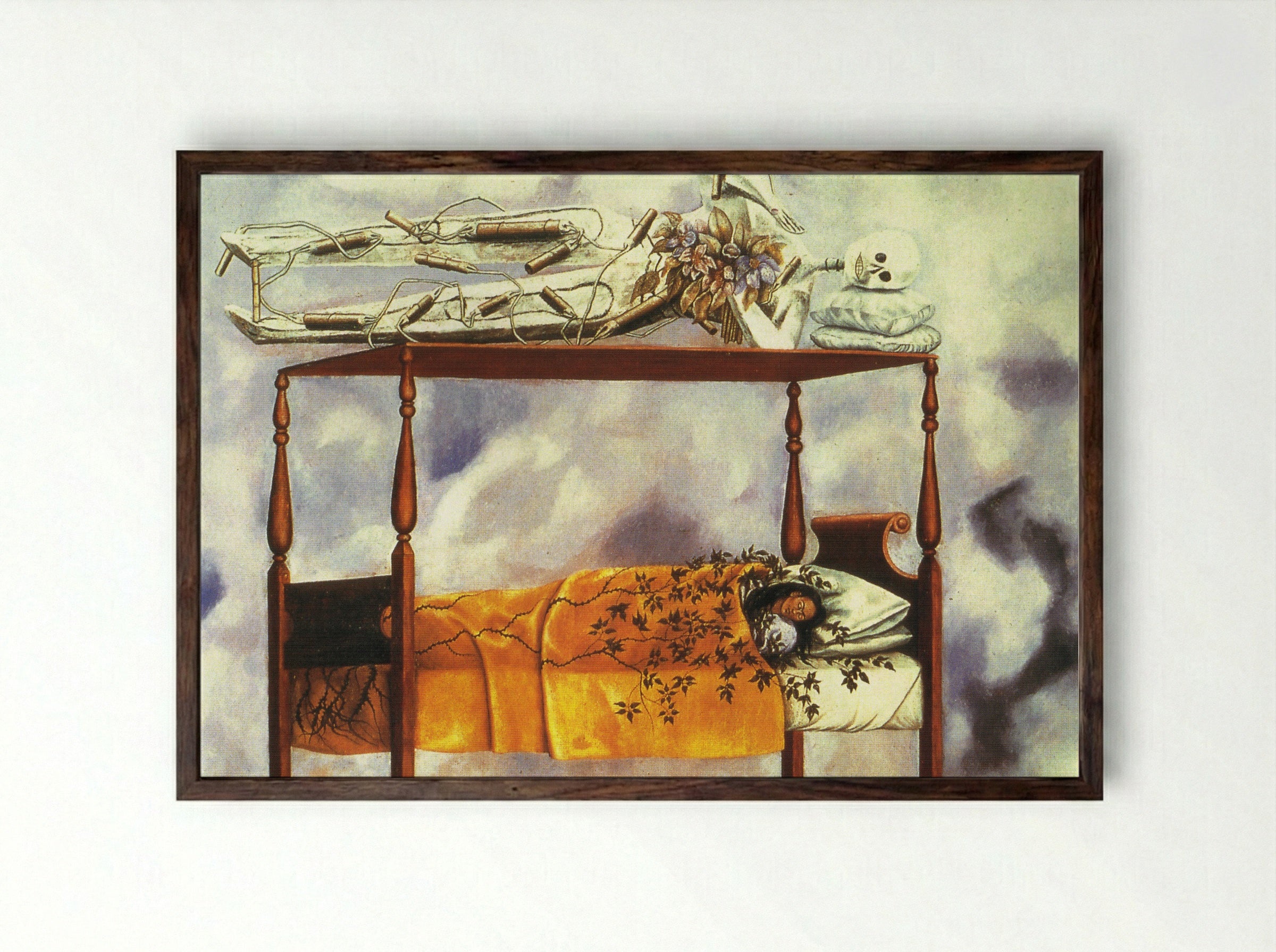 The Dream (The Bed) - Frida Kahlo - Framed Print Dark Wood