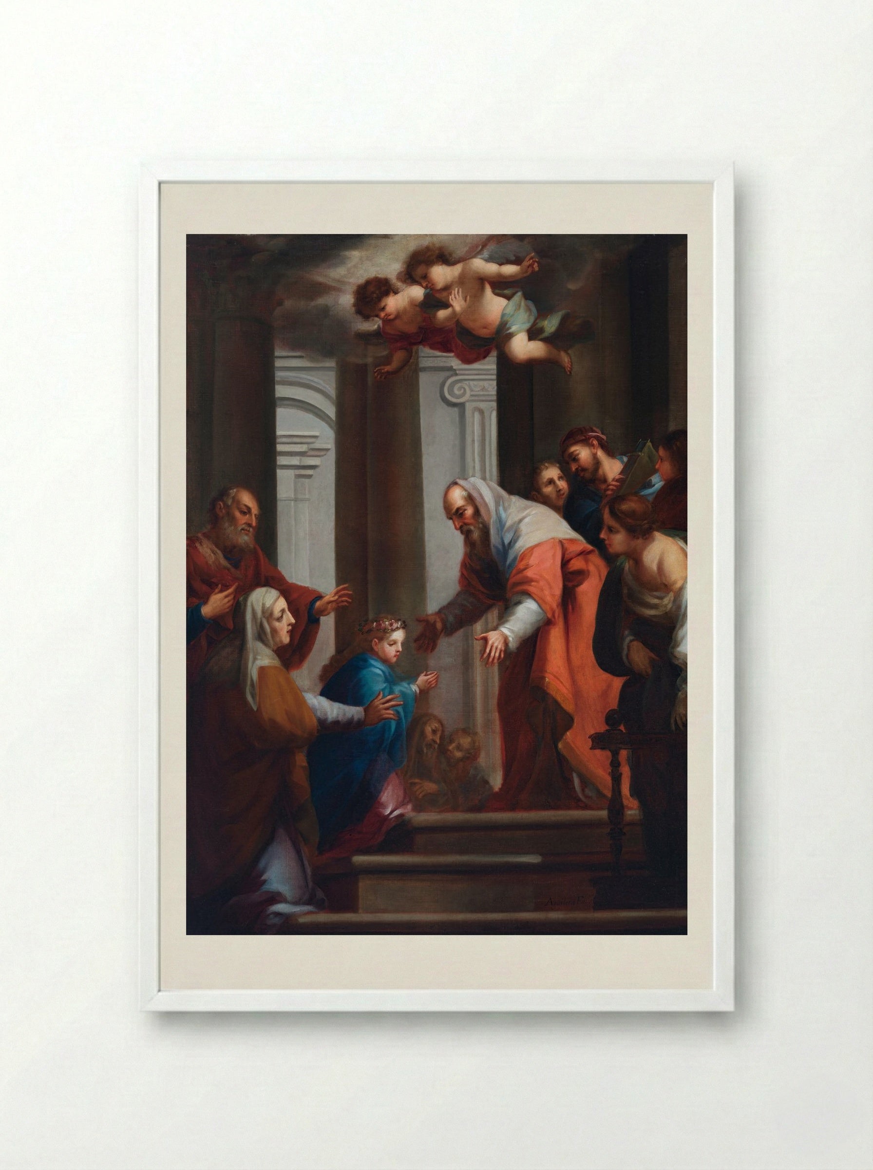 The Presentation of the Virgin in the Temple - Juan Francisco de Aguilera - Framed Print White