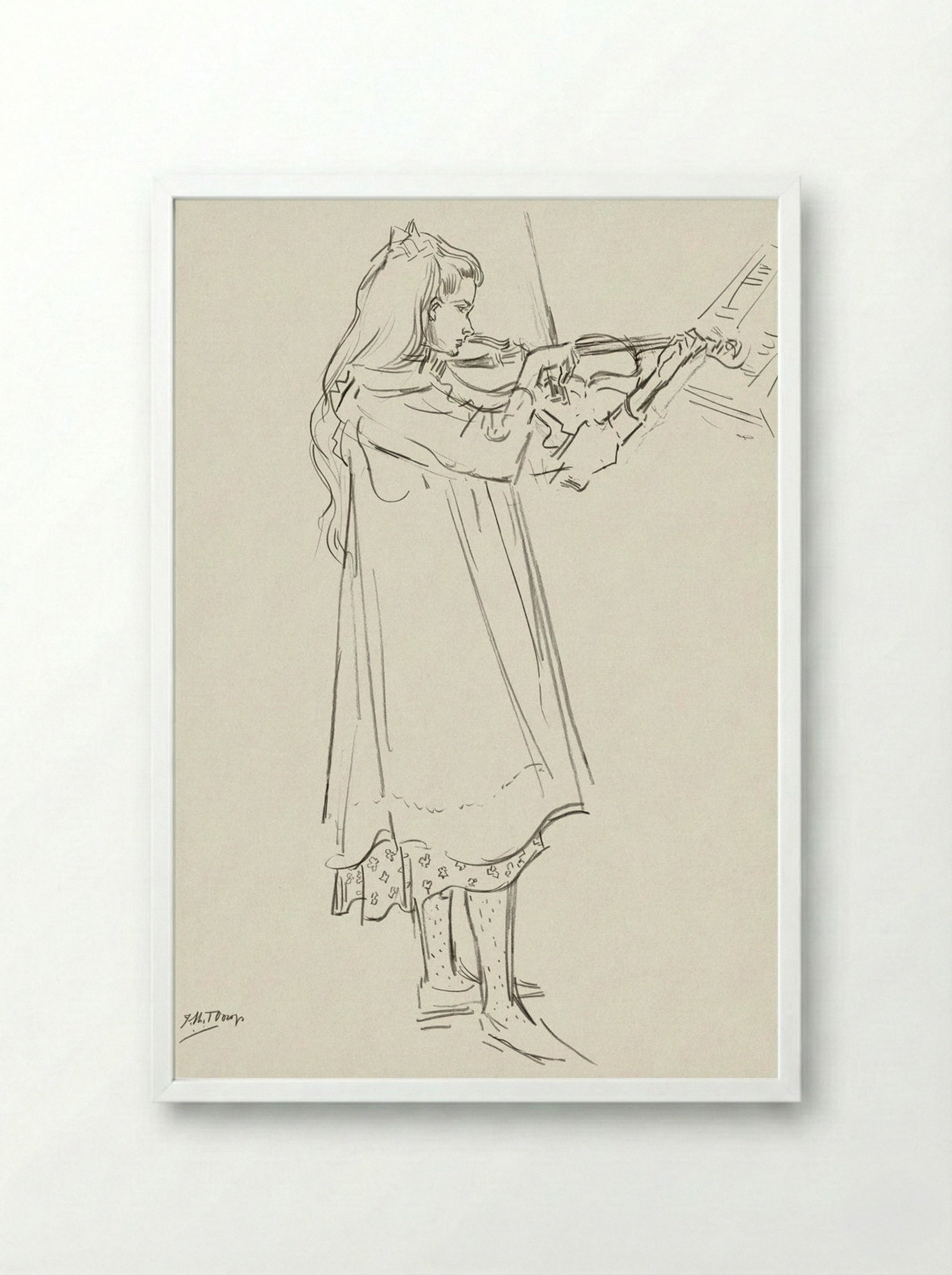 Girl Playing the Violin - Jan Toorop - Framed Print White