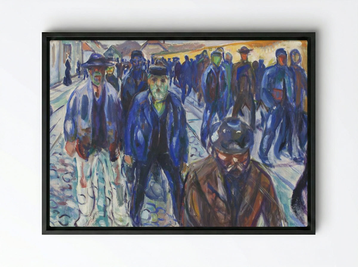 Workers on Their Way Home - Edvard Munch - Framed Canvas Black