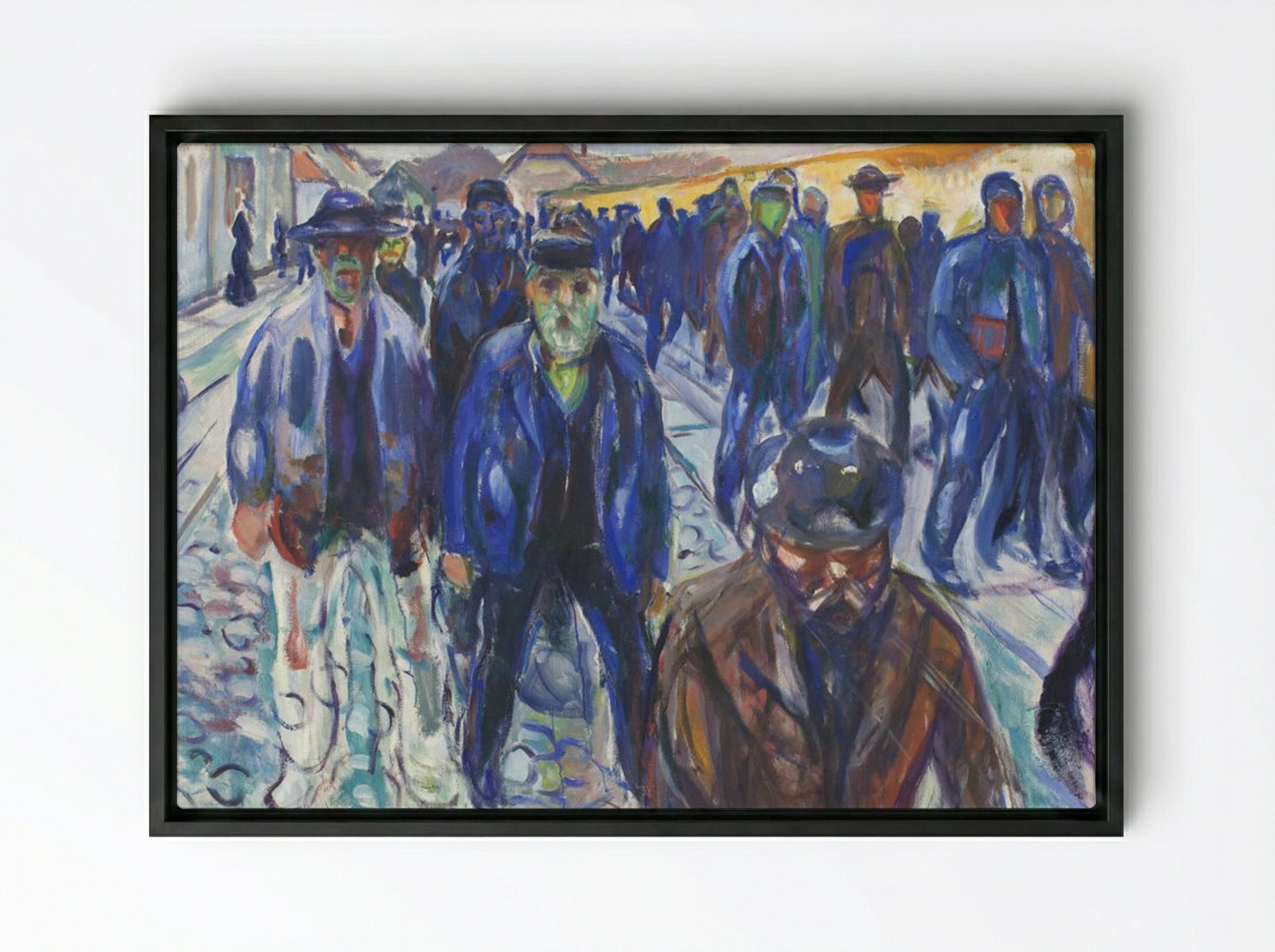 Workers on Their Way Home - Edvard Munch - Framed Canvas Black