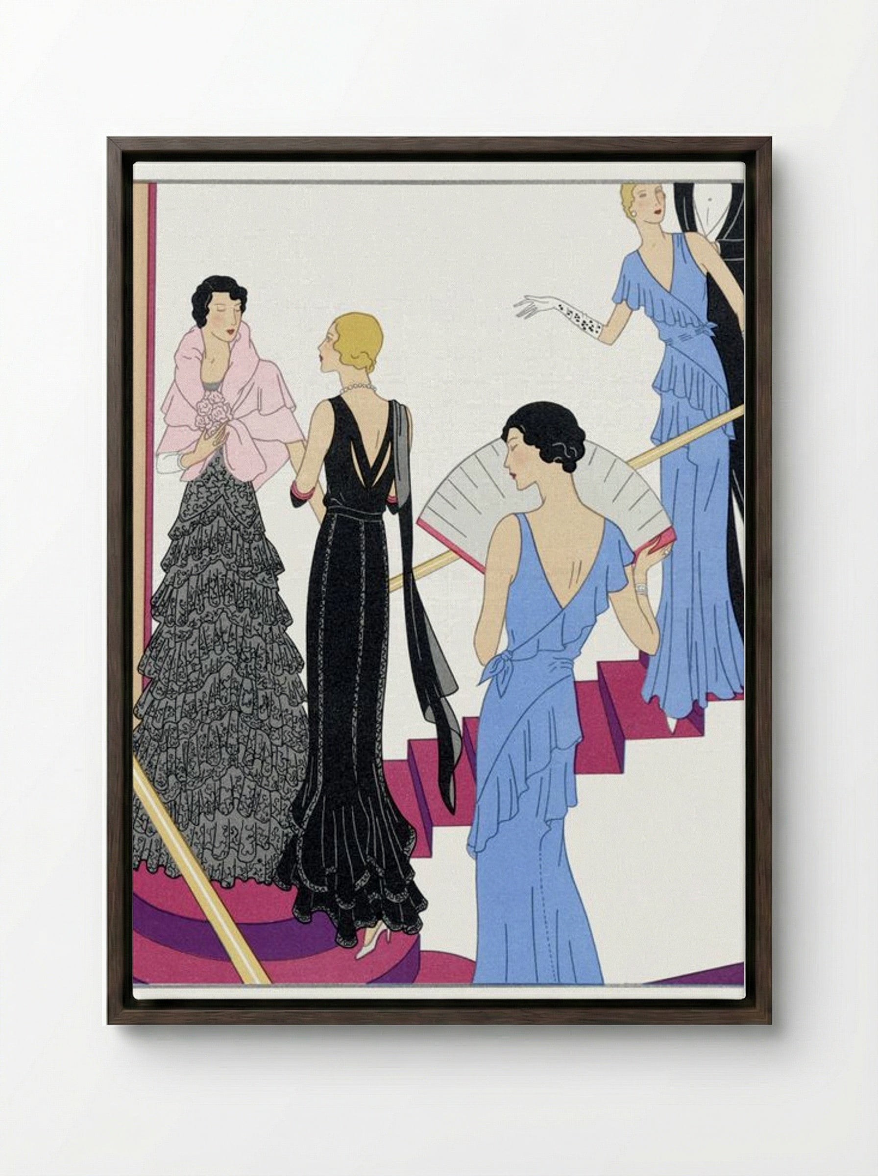 Lace Evening Dress with a Moire Cape - Redfern Ltd. - Framed Canvas Dark Wood