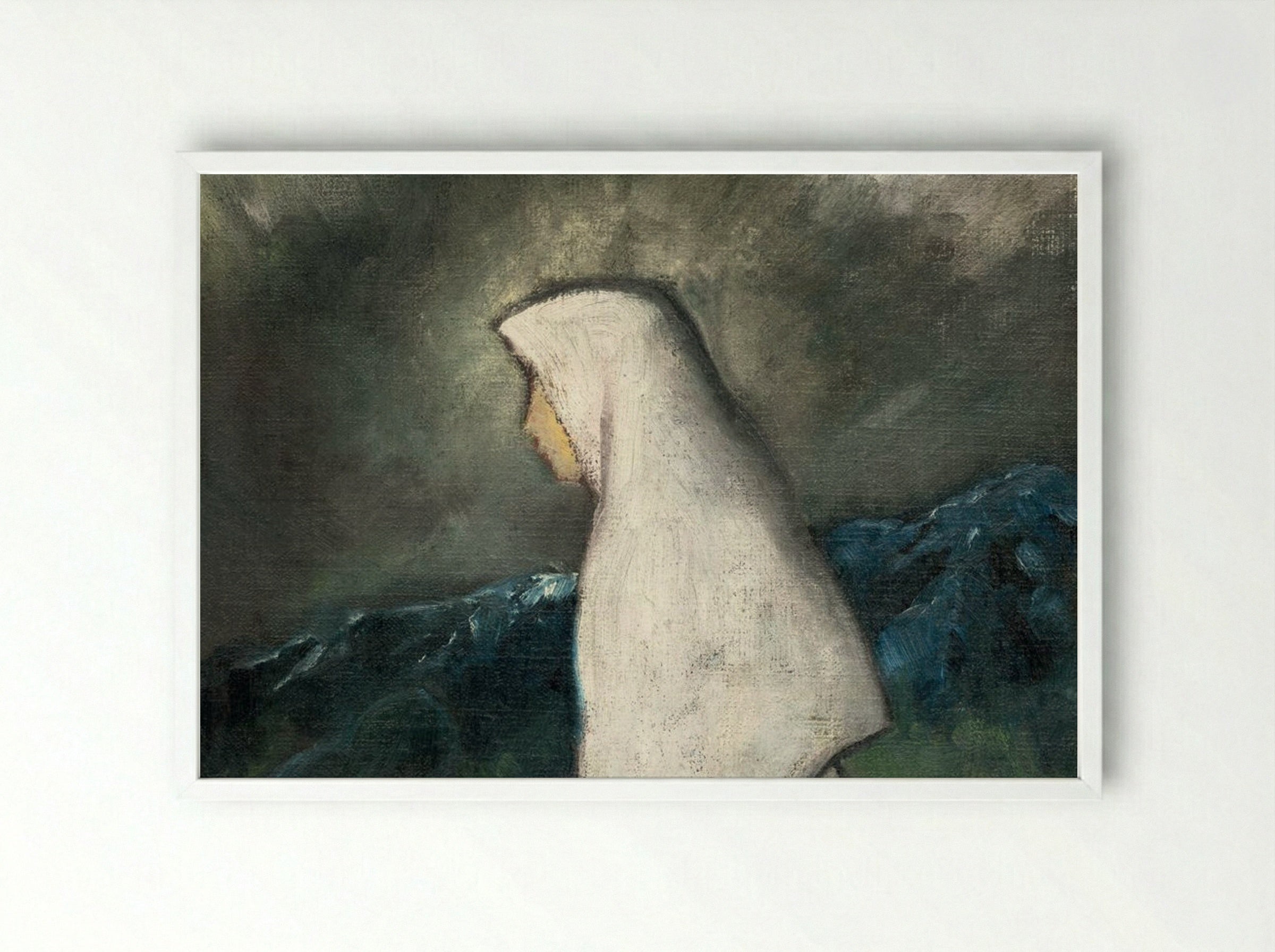 Woman in a White Shawl - Zolo Palugyay - Framed Print White
