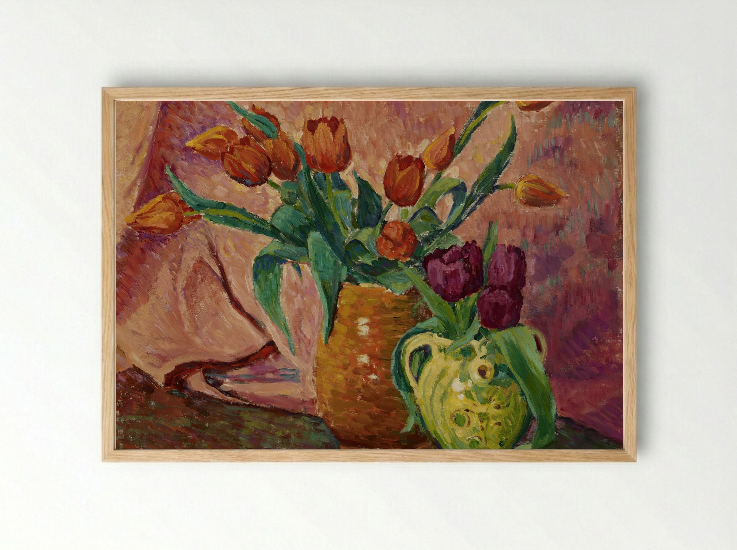 Two Vases with Tulips - Alfred William Finch - Framed Print Wood
