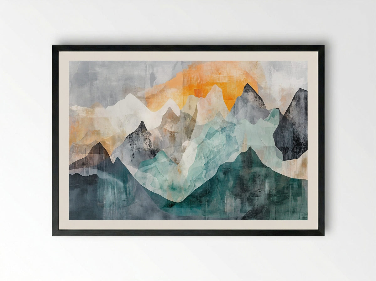 Sunrise Range – Abstract Mountain Landscape (Triptych 1 of 3) - Framed Print Black