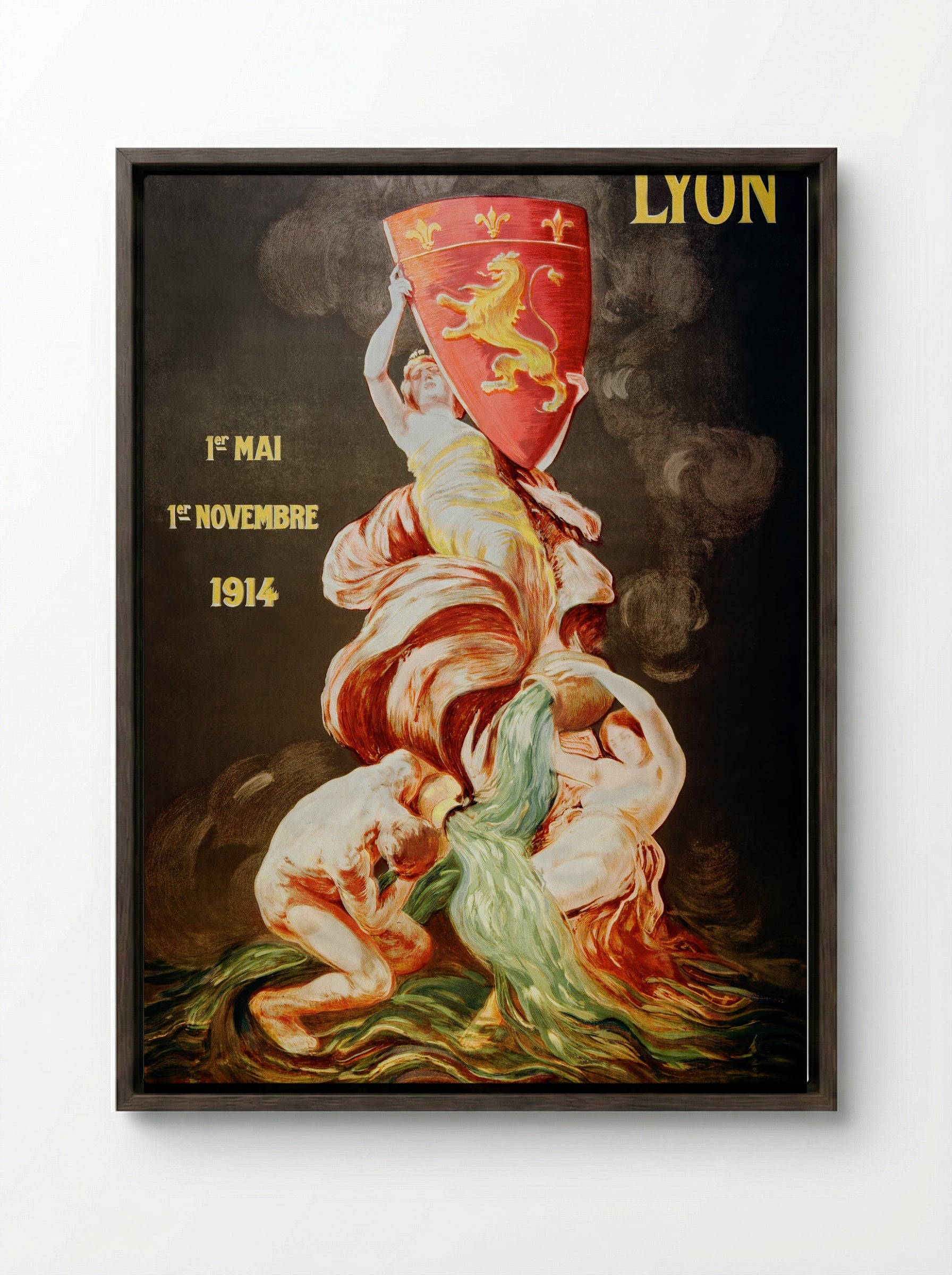 Lyon International Exhibition, 1914 - Leonetto Cappiello - Framed Canvas Dark Wood