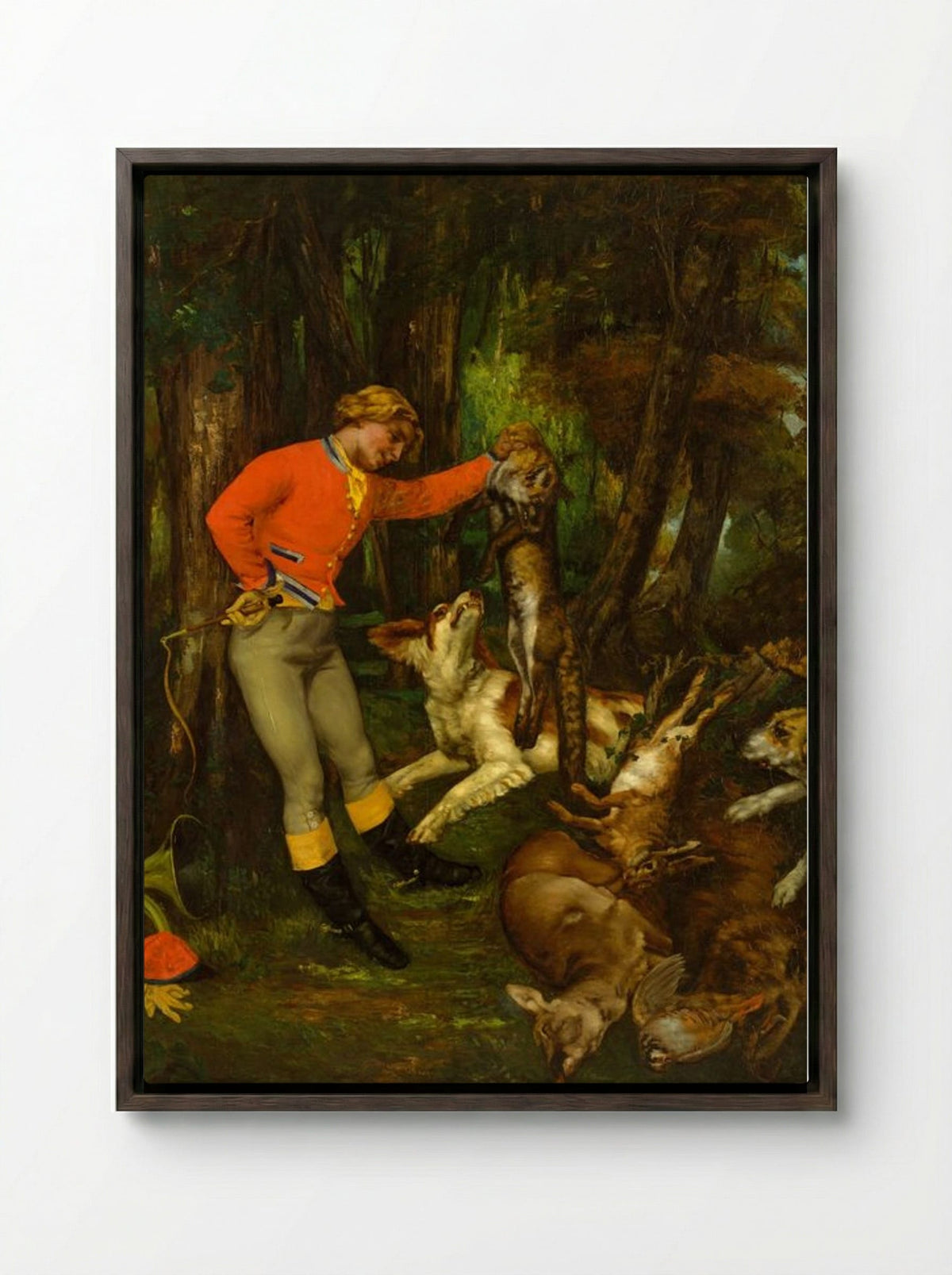 After the Hunt - Gustave Courbet - Framed Canvas Dark Wood
