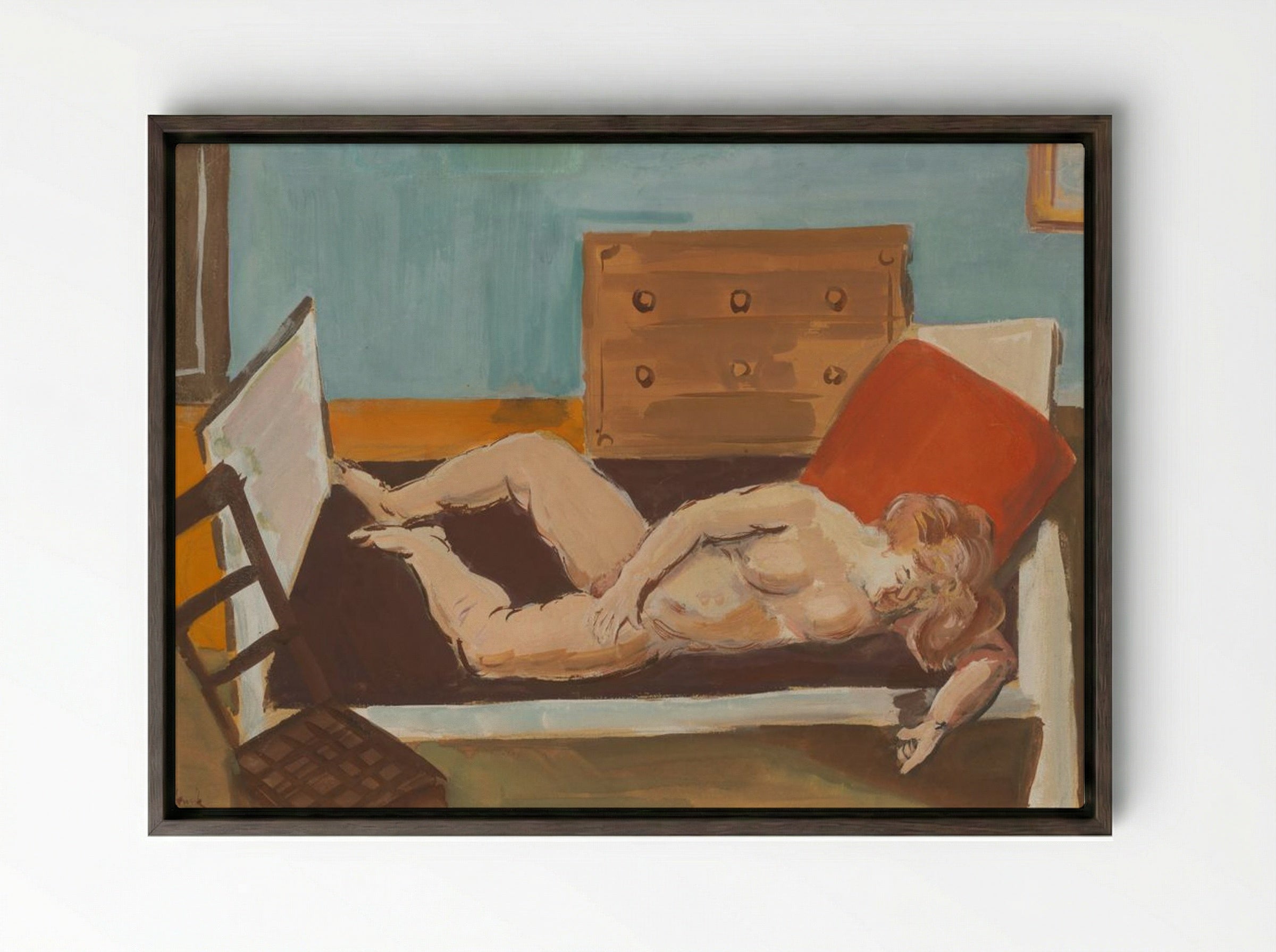 Nude on a Bed - Cyprián Majerník - Framed Canvas Dark Wood