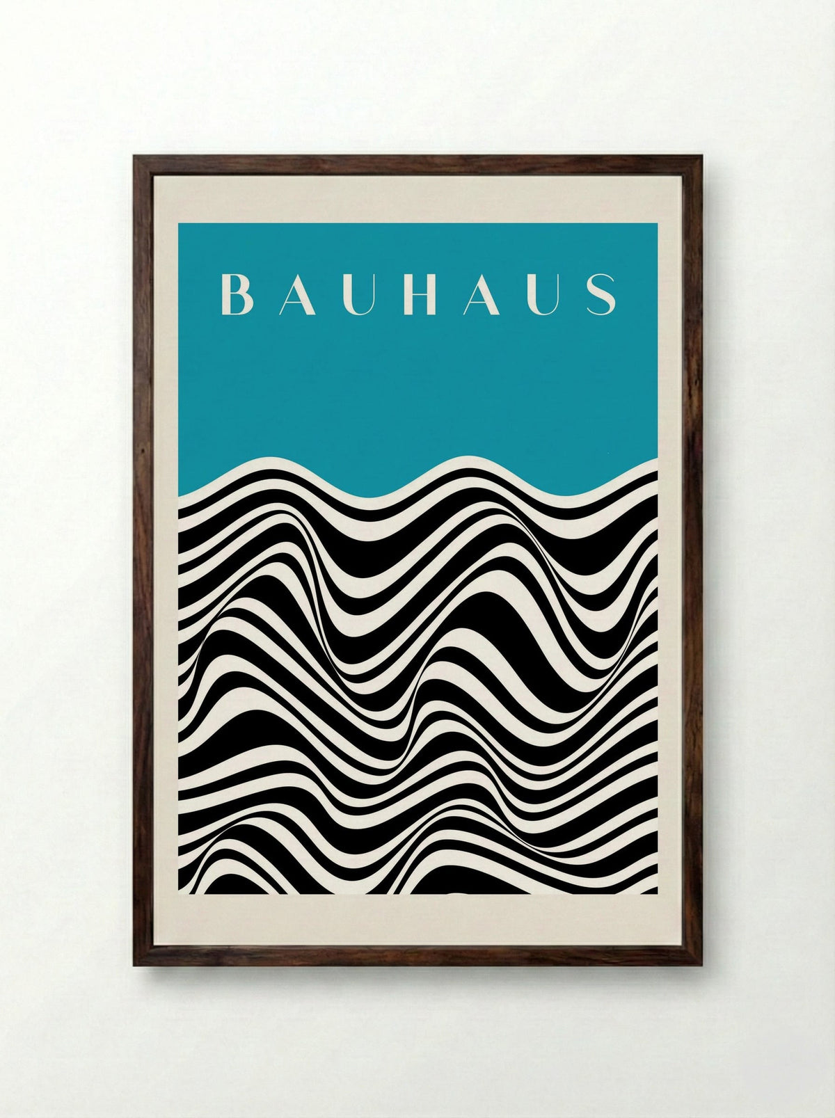 Bauhaus Waves on Cyan - Framed Print Dark Wood