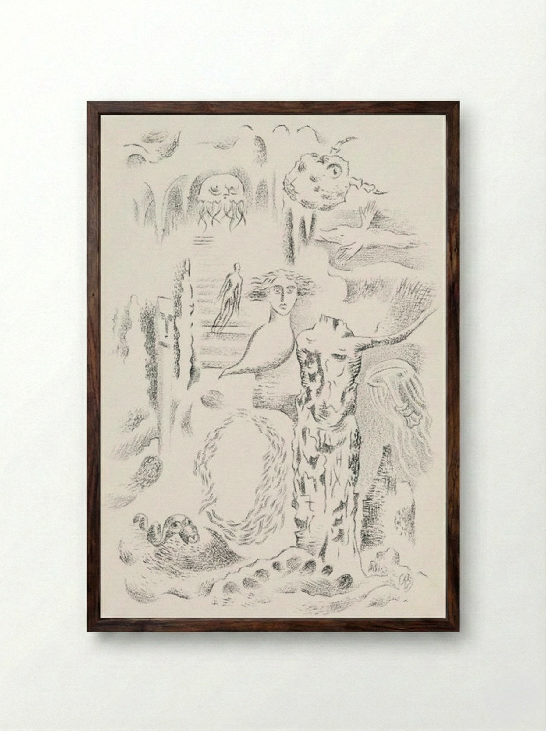 Design for Urne Buriall – Ghosts - Paul Nash - Framed Print Dark Wood