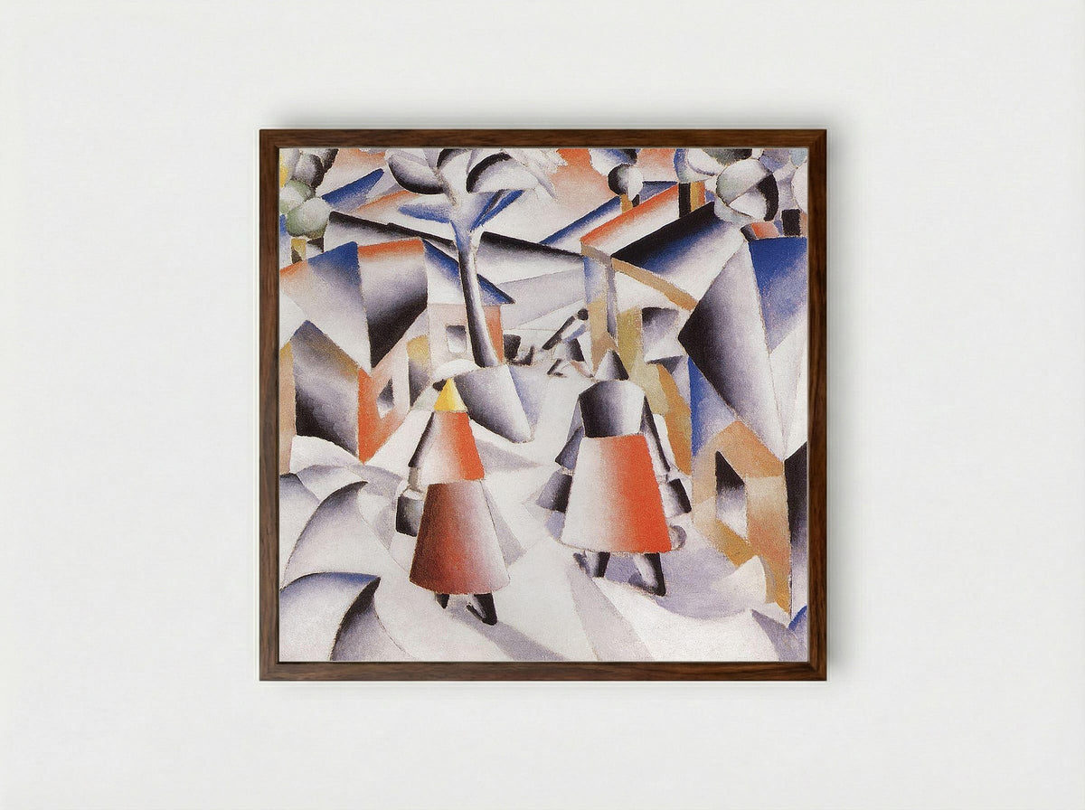 Morning in the Village after Snowstorm - Kazimir Malevich - Framed Print Dark Wood