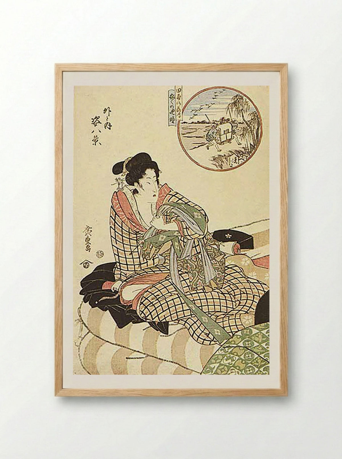 Courtesan Viewing Travellers (Outside and Inside) - Hiroshige - Framed Print Wood