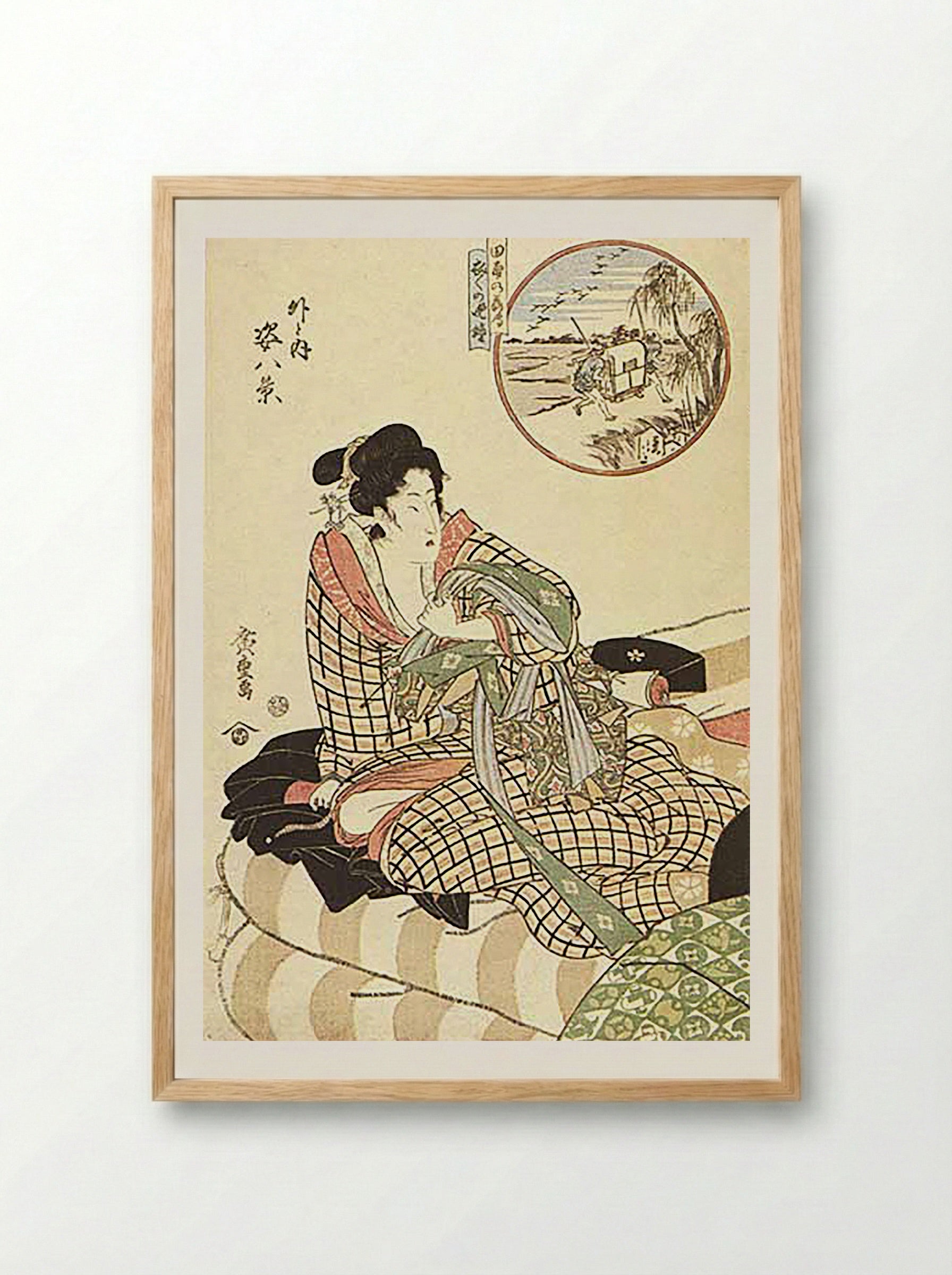 Courtesan Viewing Travellers (Outside and Inside) - Hiroshige - Framed Print Wood