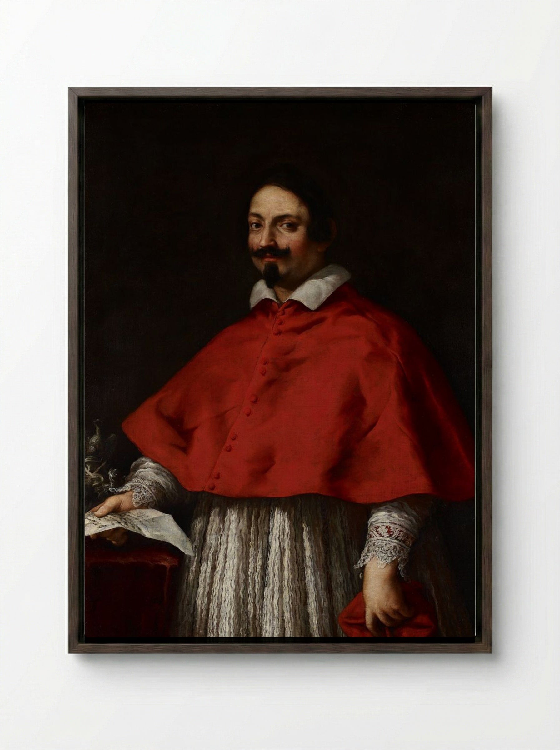 Portrait of Cardinal Pietro Maria Borghese - Giovanni Battista Gaulli - Framed Canvas Dark Wood