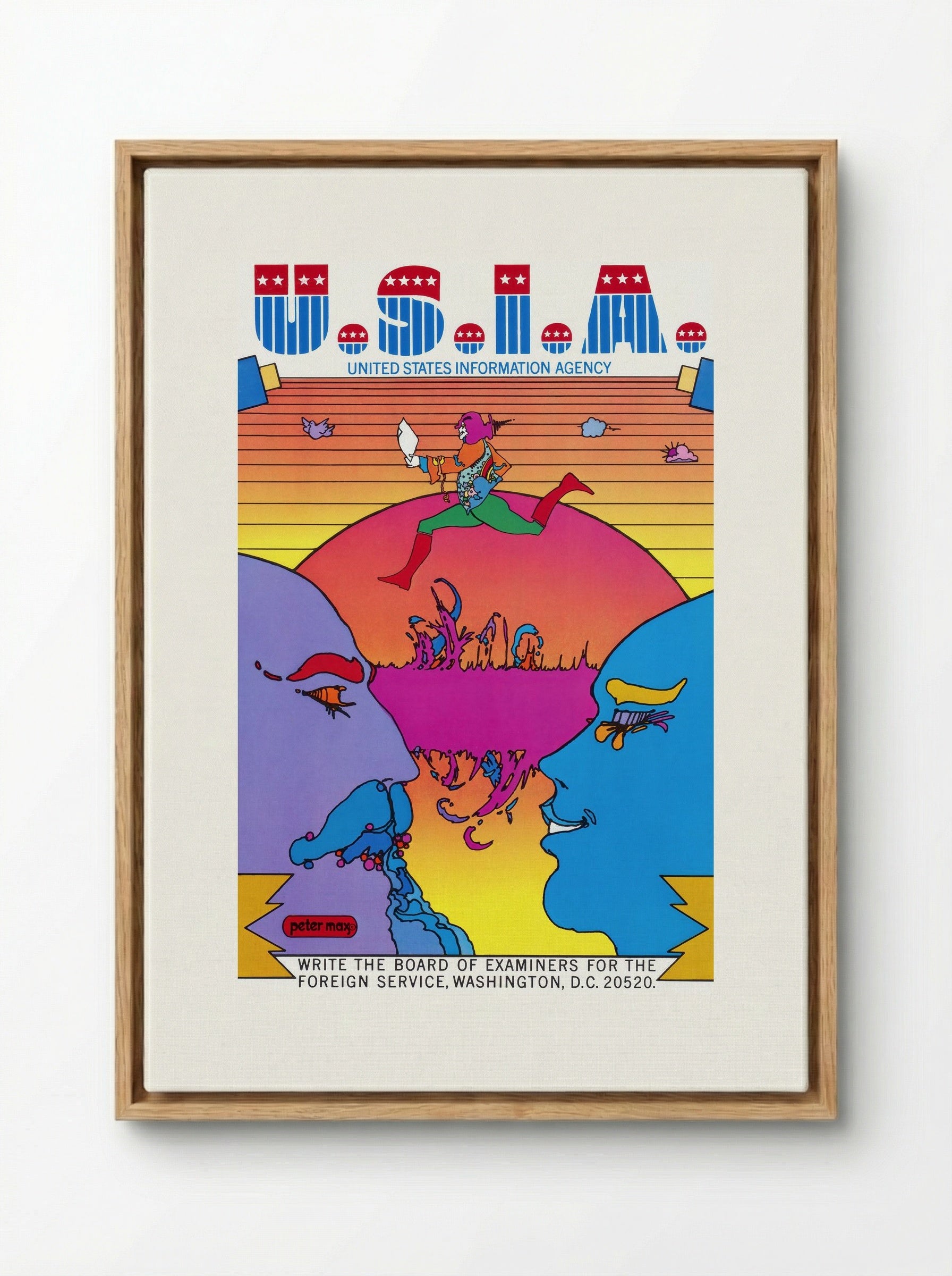 U.S.I.A. United States Information Agency Poster - Peter Max - Framed Canvas Wood