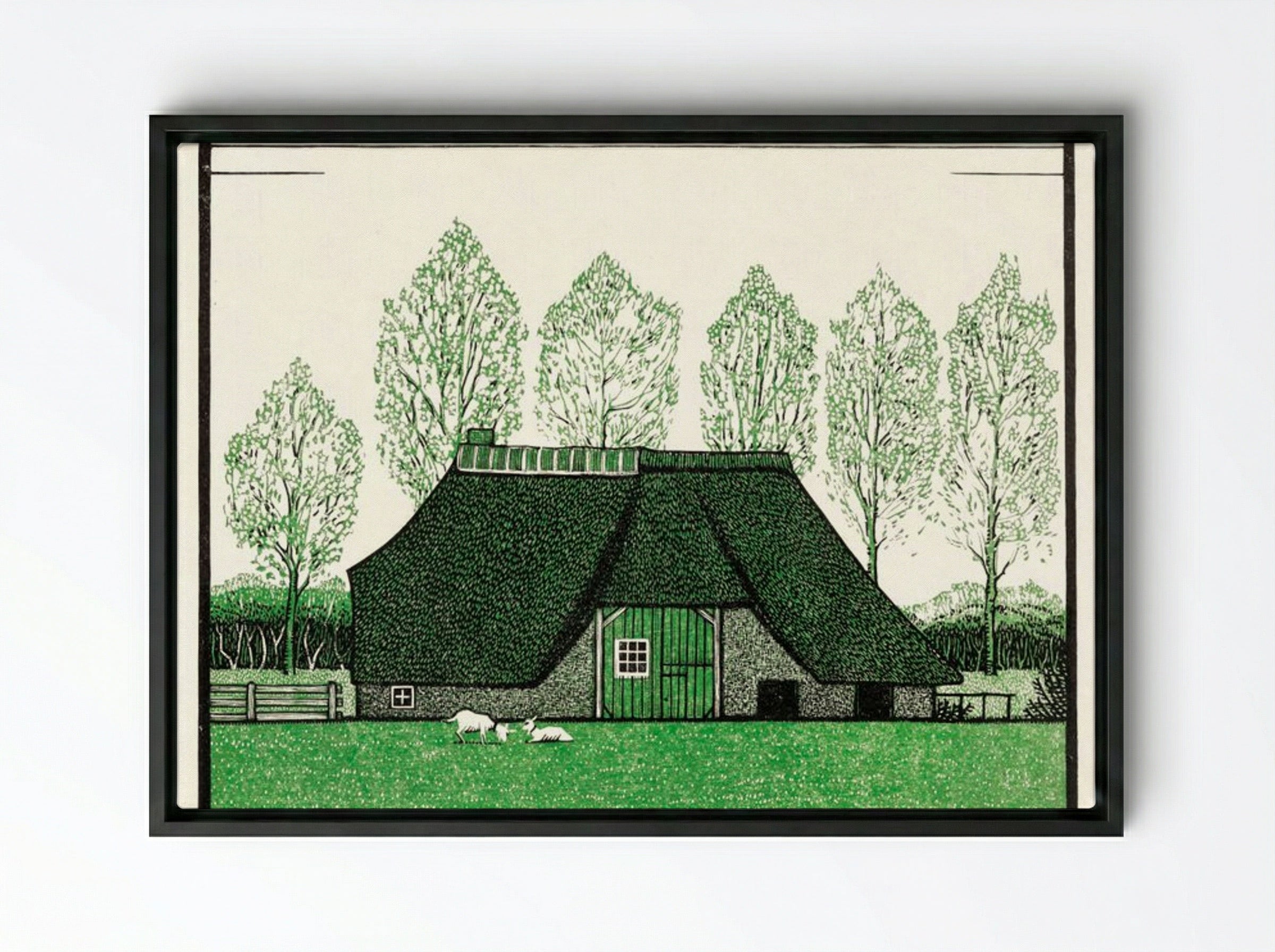 Farmhouse with Thatched Roof - Julie de Graag - Framed Canvas Black