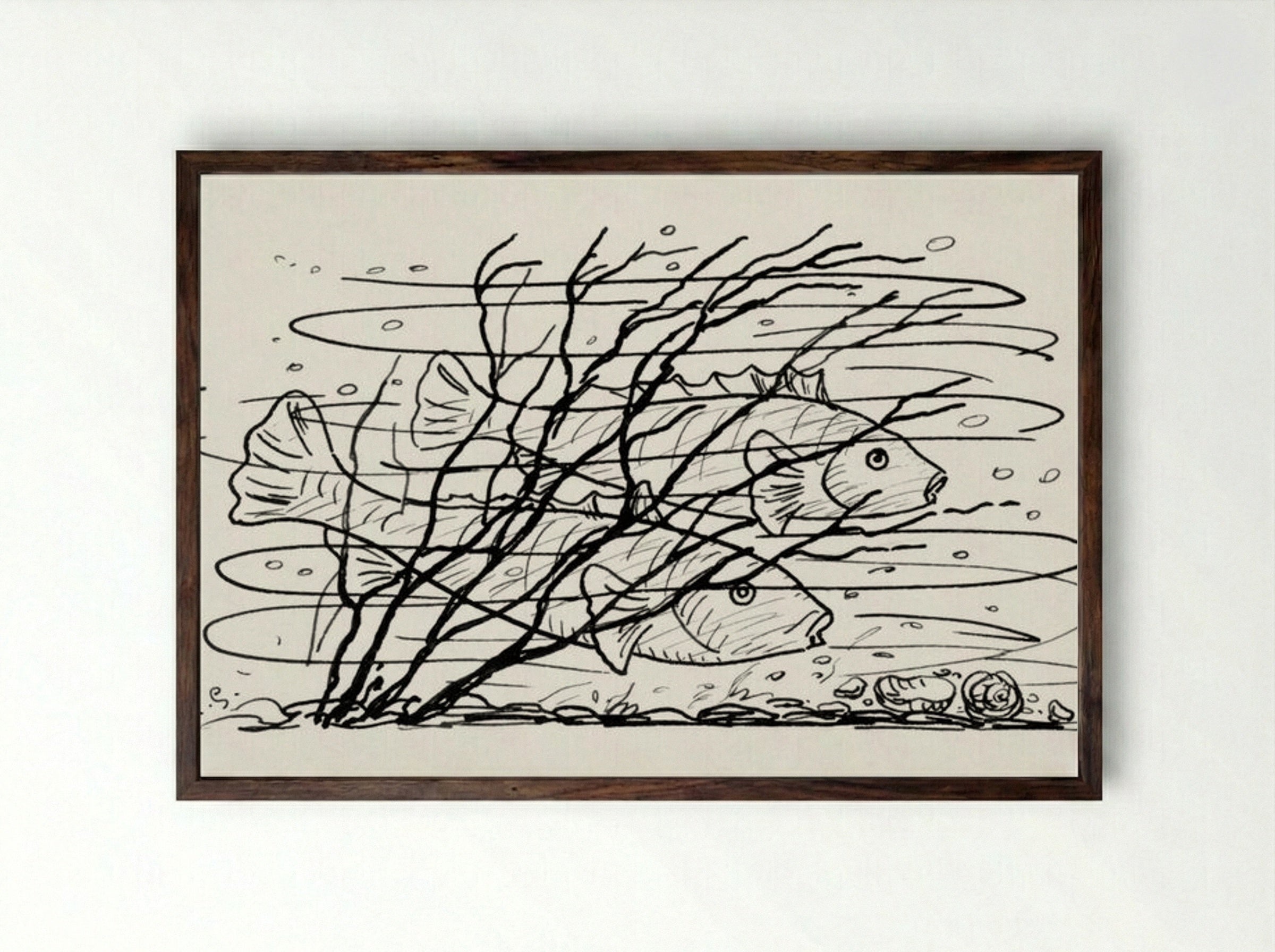 Two Fish in the Water - Leo Gestel - Framed Print Dark Wood