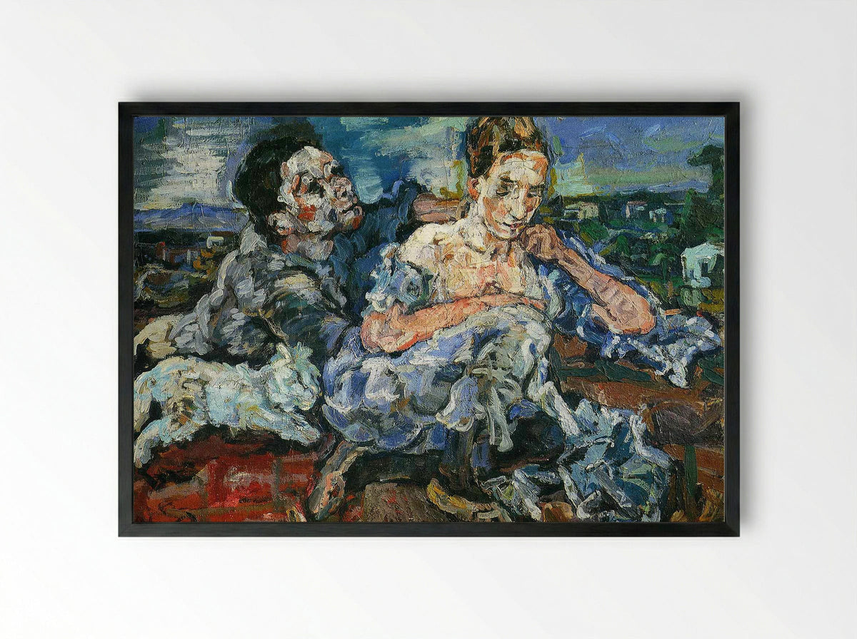 Lovers with Cat - Oskar Kokoschka - Framed Print Black