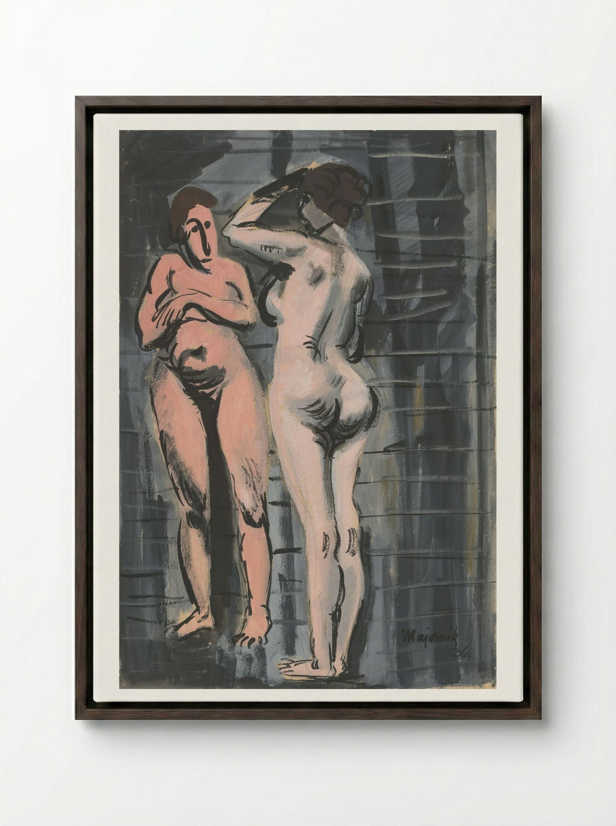 Two Female Nudes - Cyprián Majerník - Framed Canvas Dark Wood
