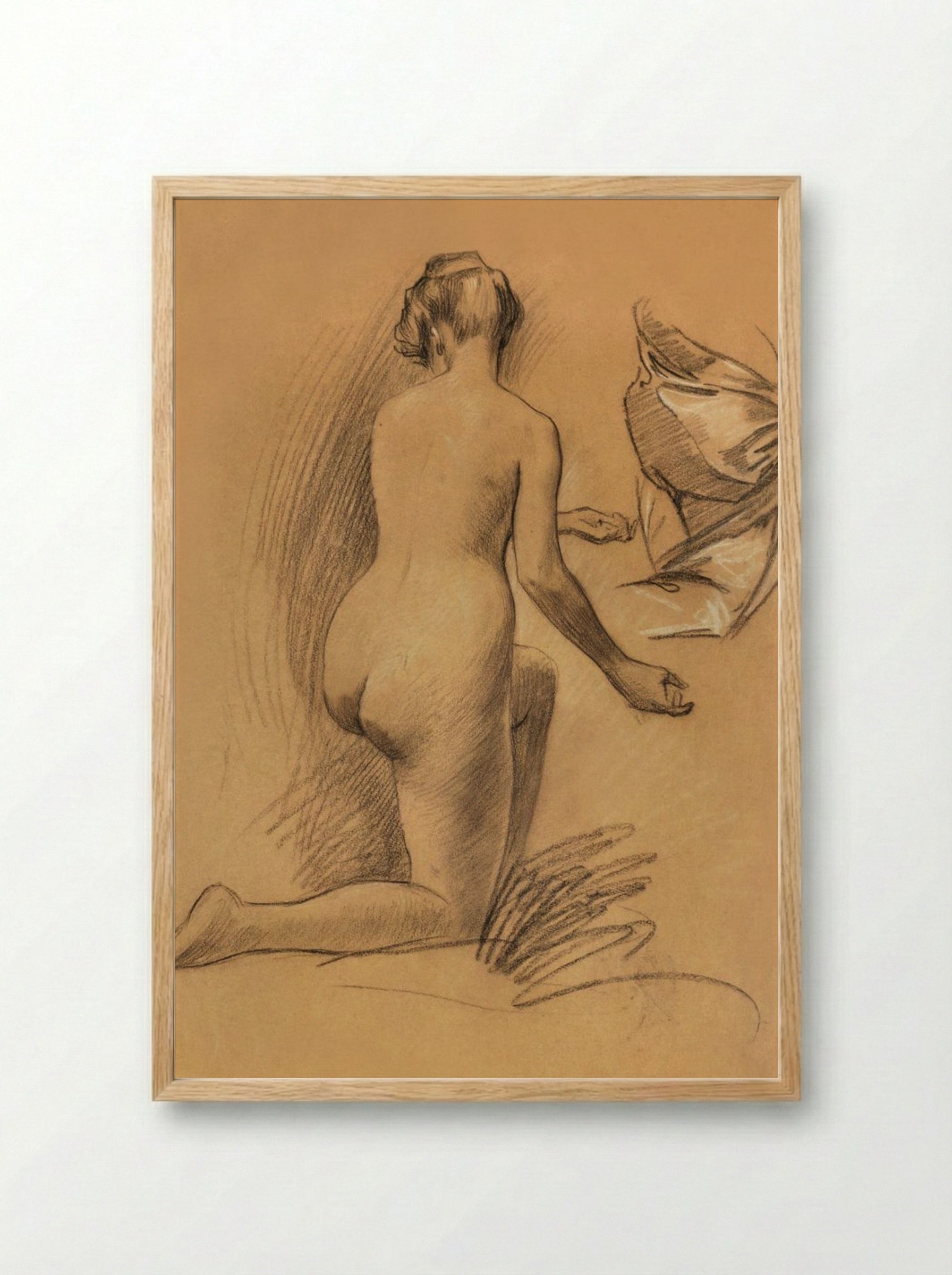 Study of Kneeling Nude Figure - Louis Schaettle - Framed Print Wood
