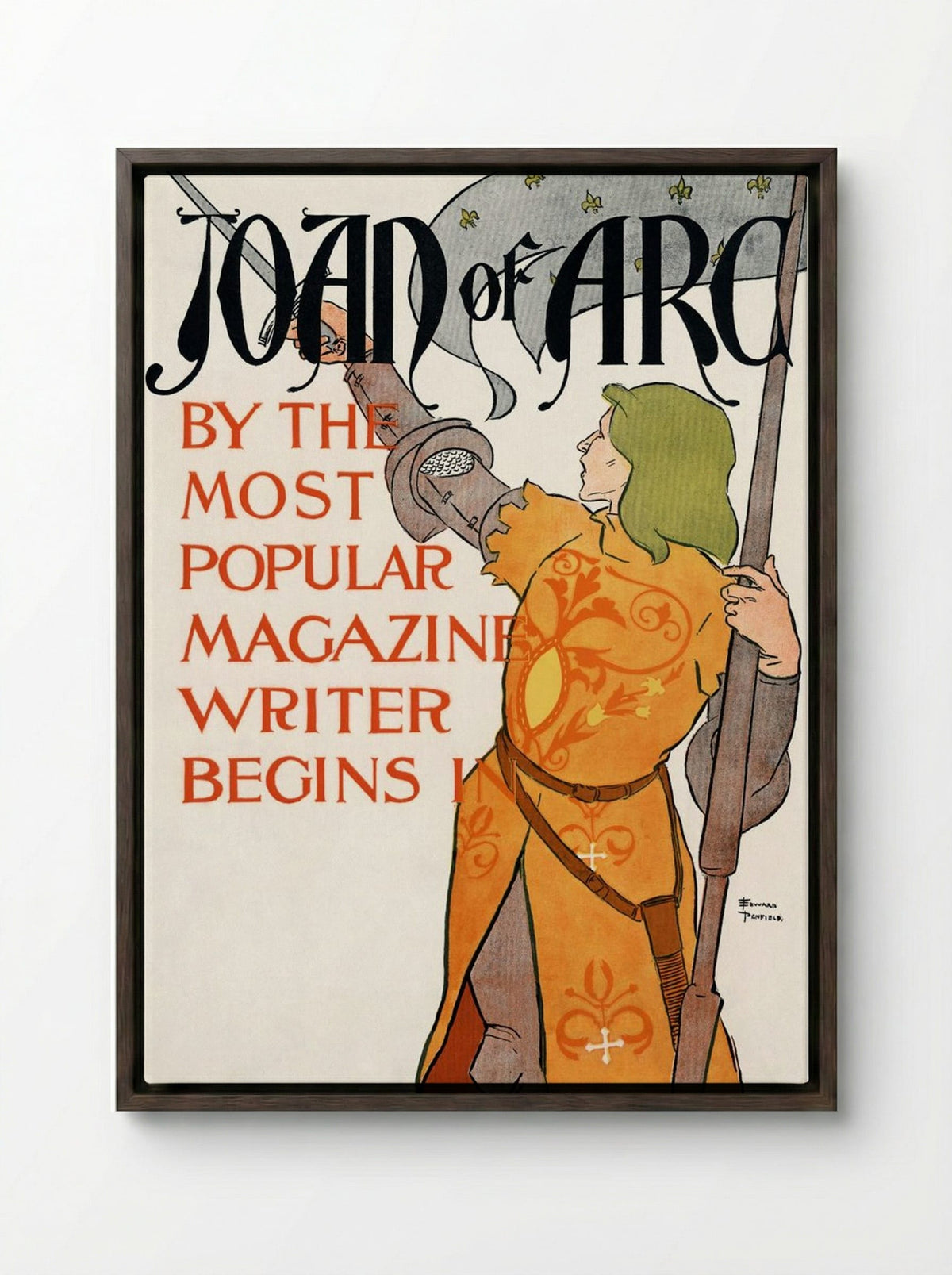 Joan of Arc - Edward Penfield - Framed Canvas Dark Wood