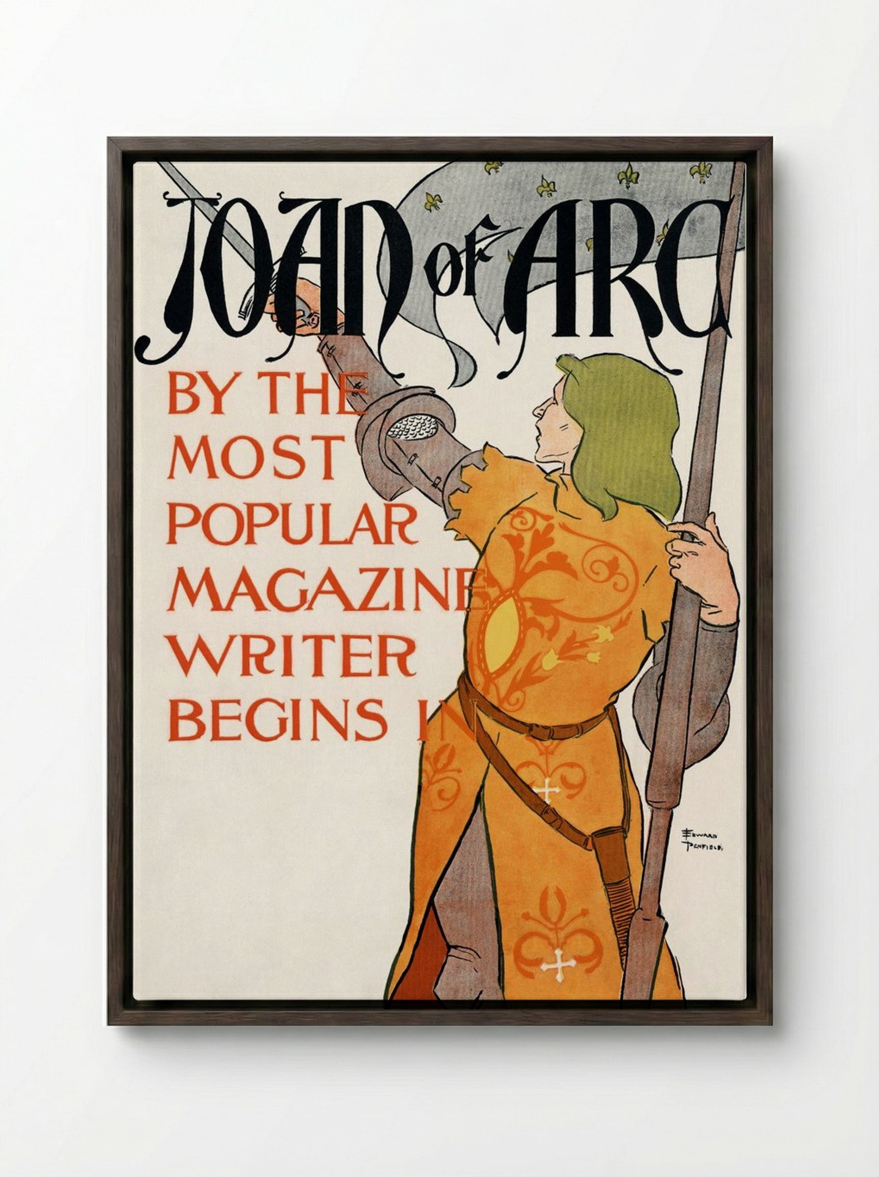 Joan of Arc - Edward Penfield - Framed Canvas Dark Wood