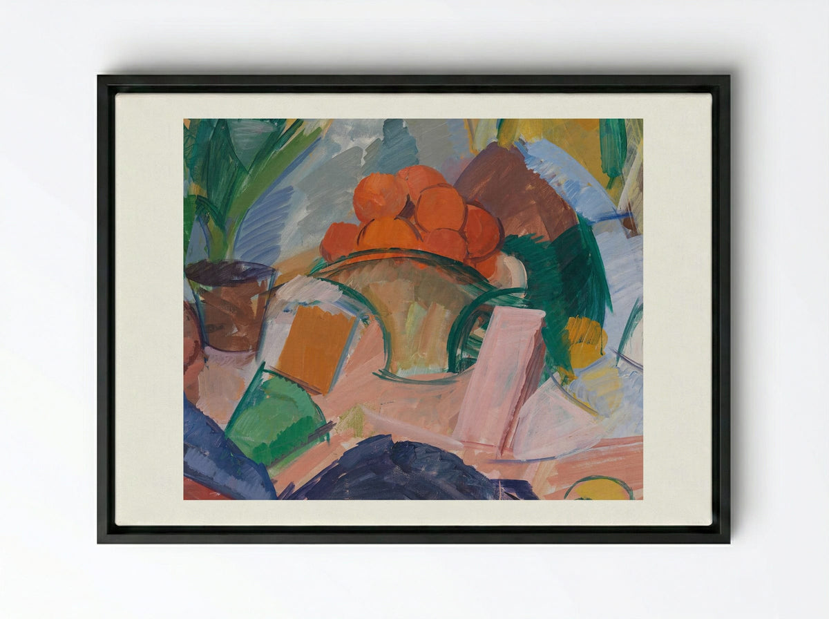 Still Life with Oranges in a Basket - Edvard Weie - Framed Canvas Black