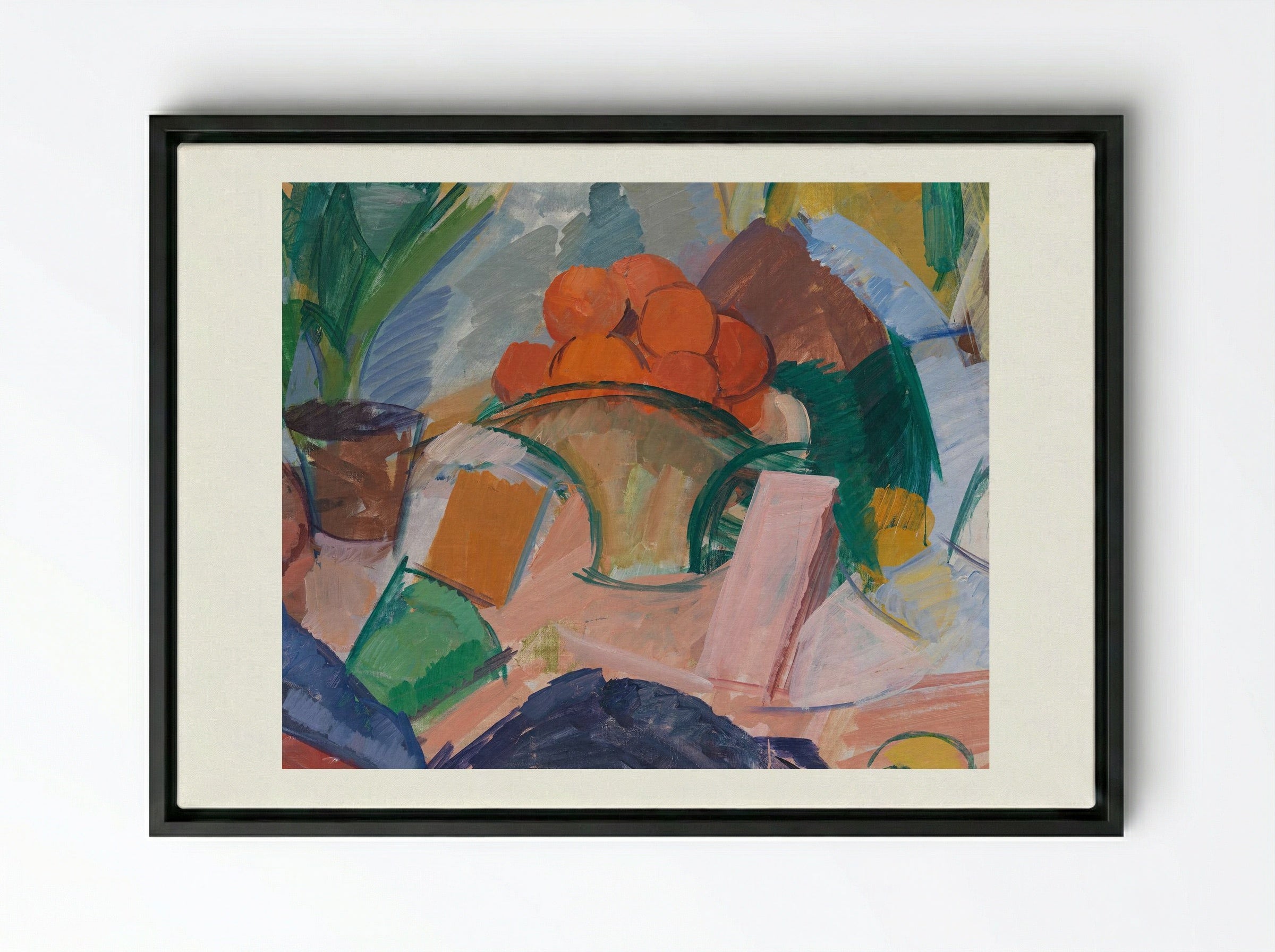 Still Life with Oranges in a Basket - Edvard Weie - Framed Canvas Black