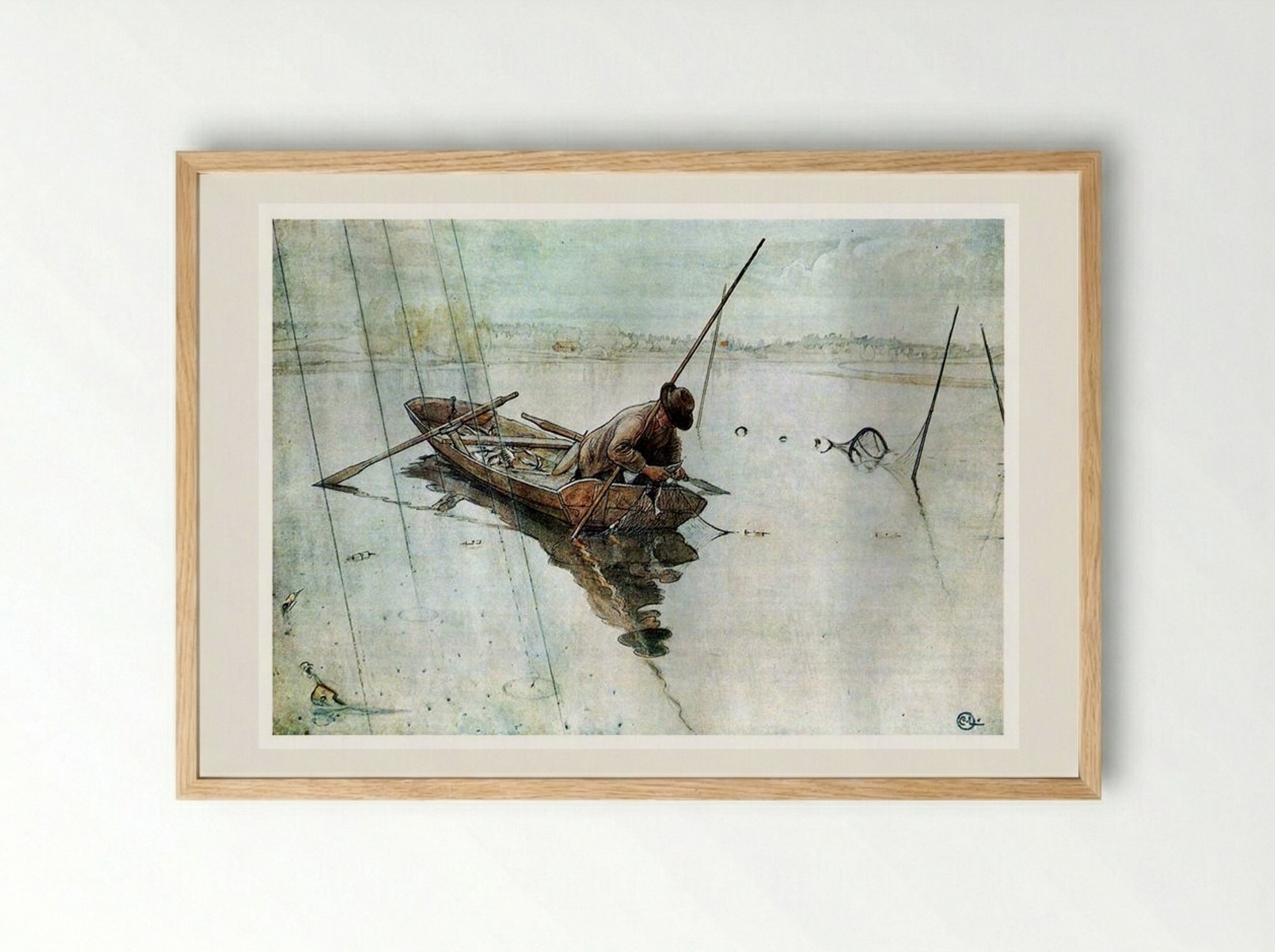 Fishing - Carl Larsson - Framed Print Wood