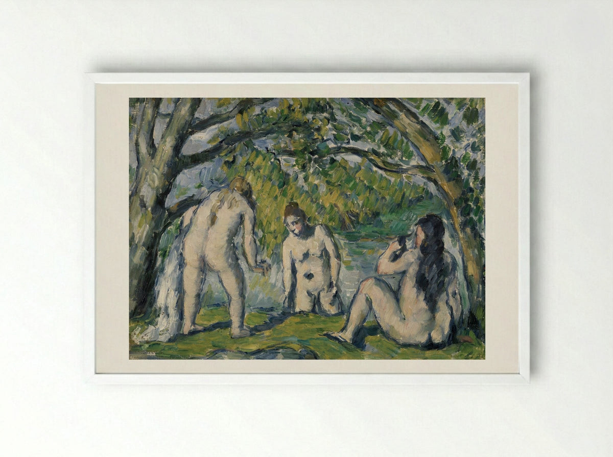 Three Bathers (Trois baigneuses) - Paul Cézanne - Framed Print White