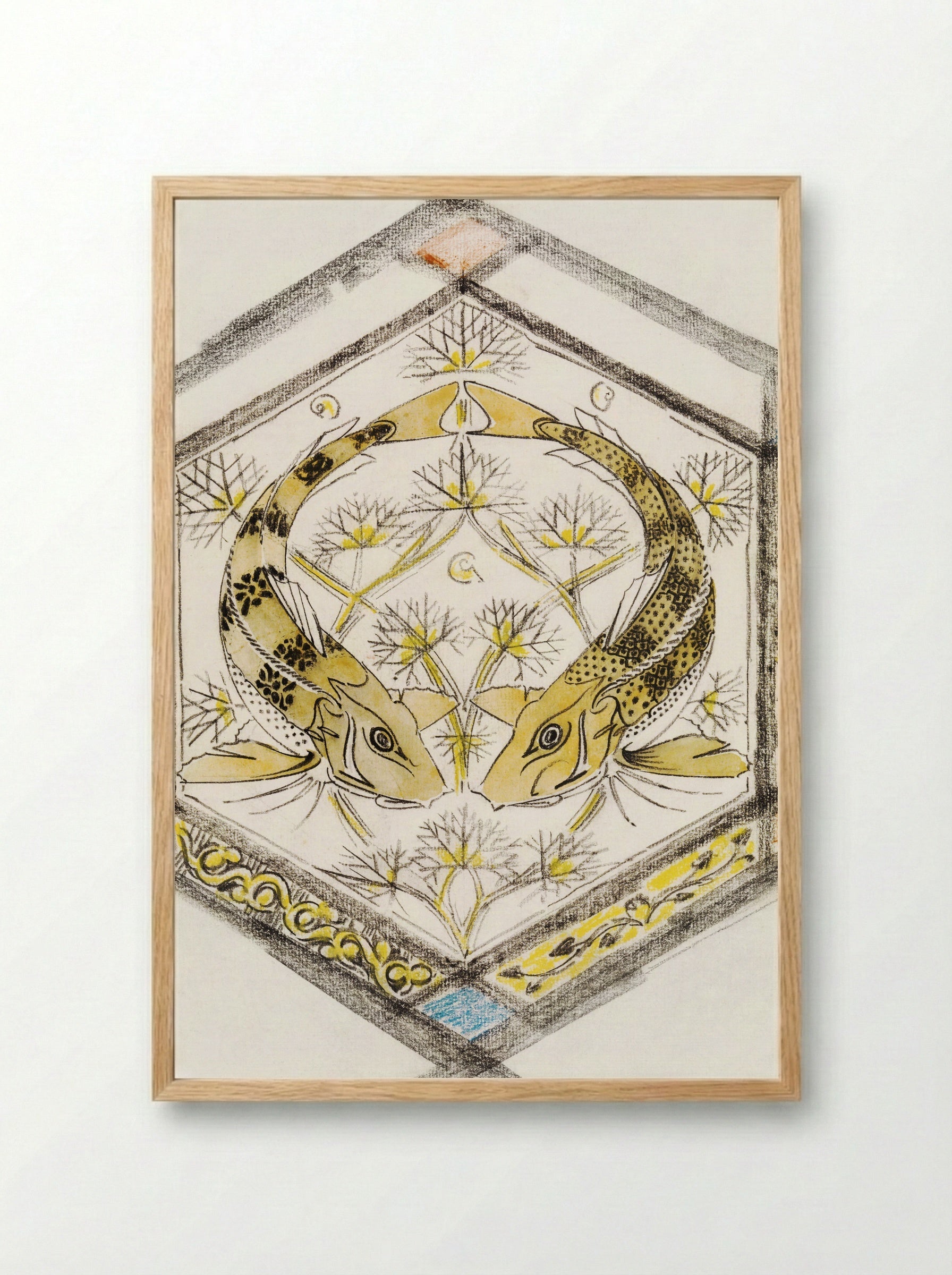 Decorative Design with Two Fish in a Hexagon - Gerrit Willem Dijsselhof - Framed Print Wood